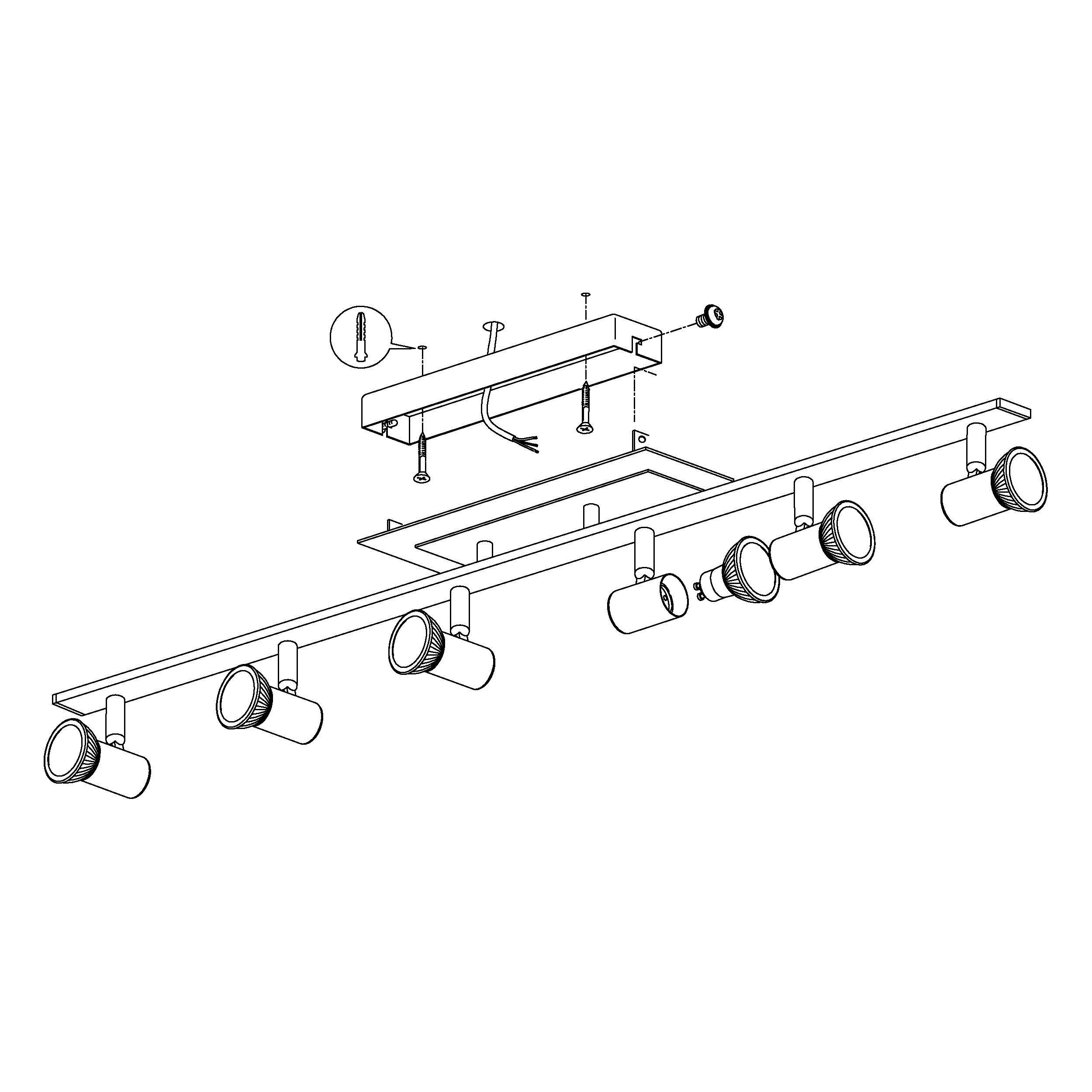 Spot de plafond réglette/plaf métal acier mat ROTTELO L116CM GU10 6X4,6W