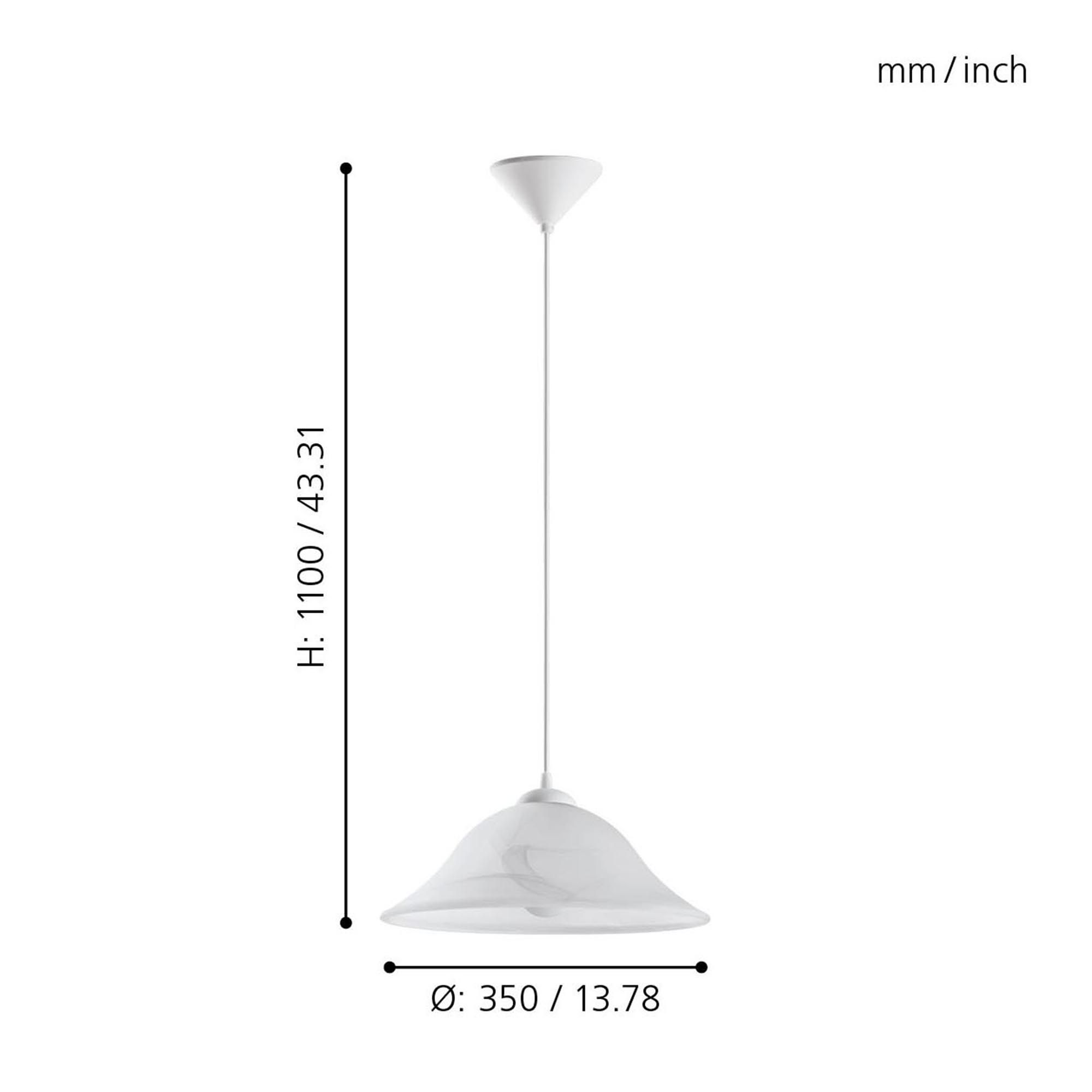 Suspension en verre albatre et pvc blanc ALBANY E27 1X60W