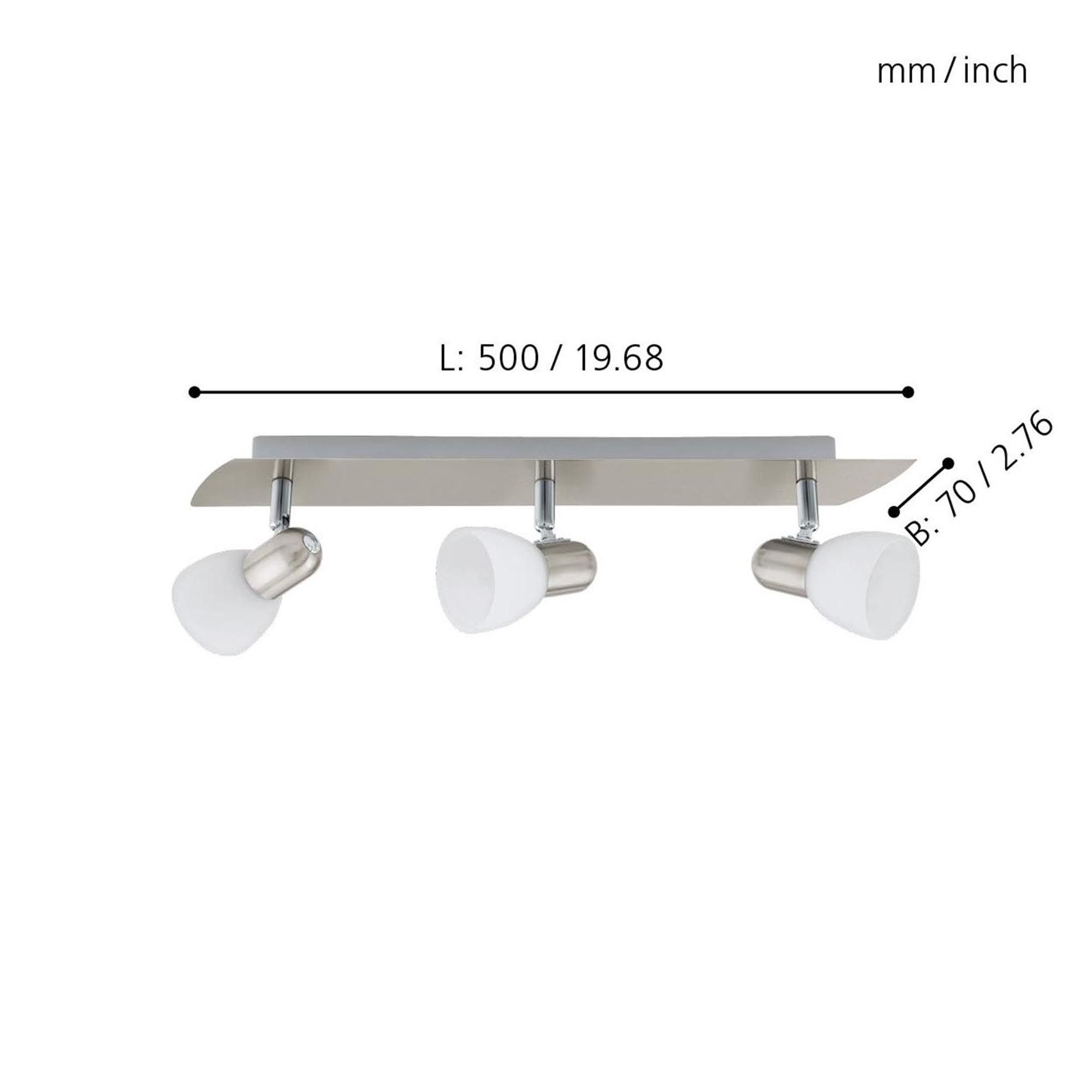 Spot de plafond réglette/plaf métal nickel ENEA Barre E14 3X40W