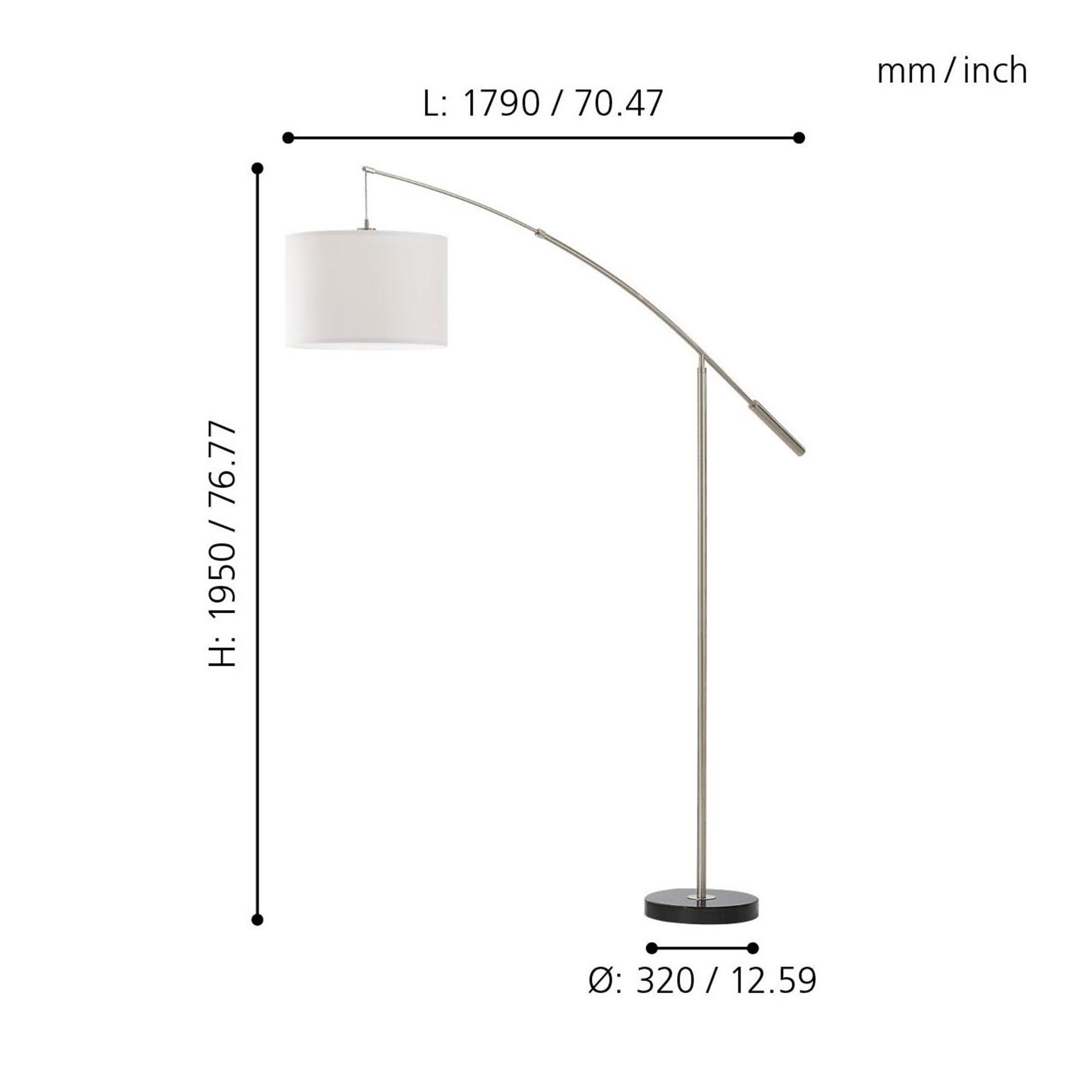 Lampadaire métal nickel NADINA E27 1X60W