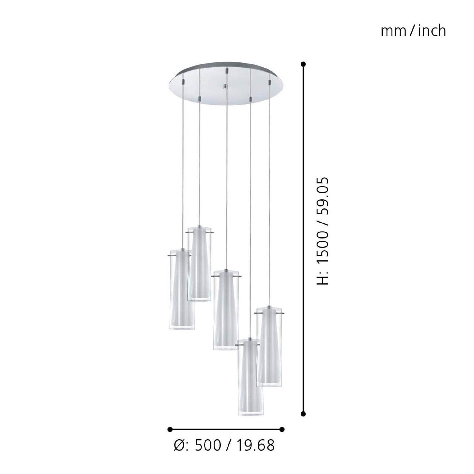 Suspension verre blanc PINTO E27 5X40W