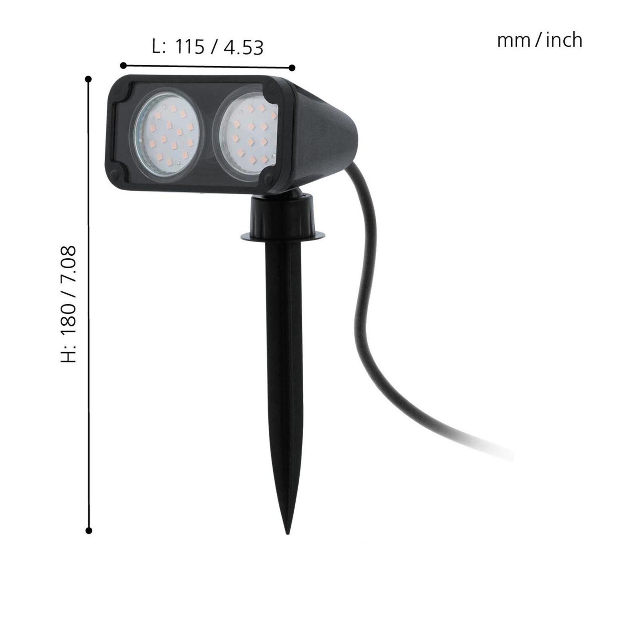 Luminaire à piquer extérieur plastique noir NEMA 1 GU10 2X2,8W