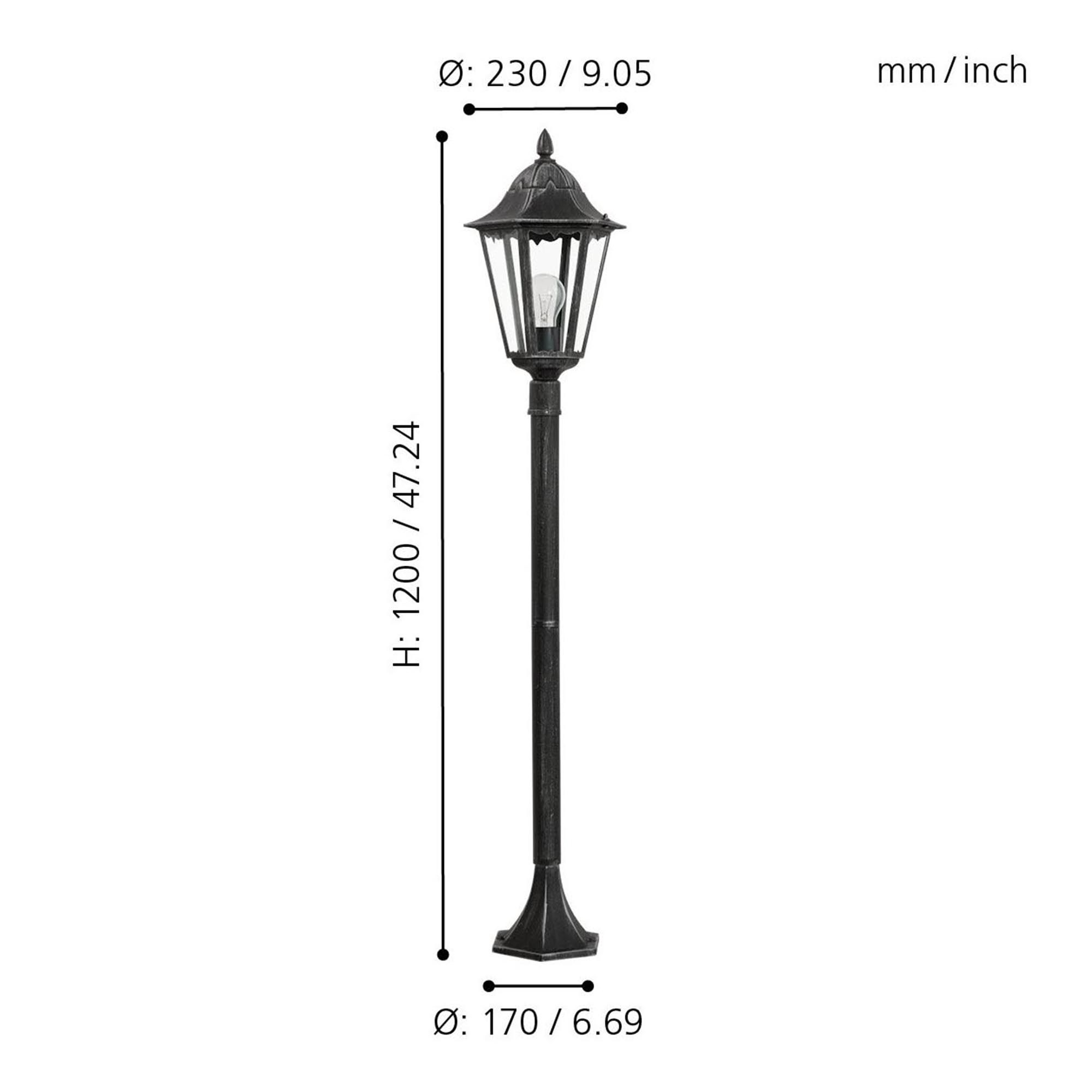 Lampadaire extérieur métal noir NAVEDO H120CM E27 1X60W