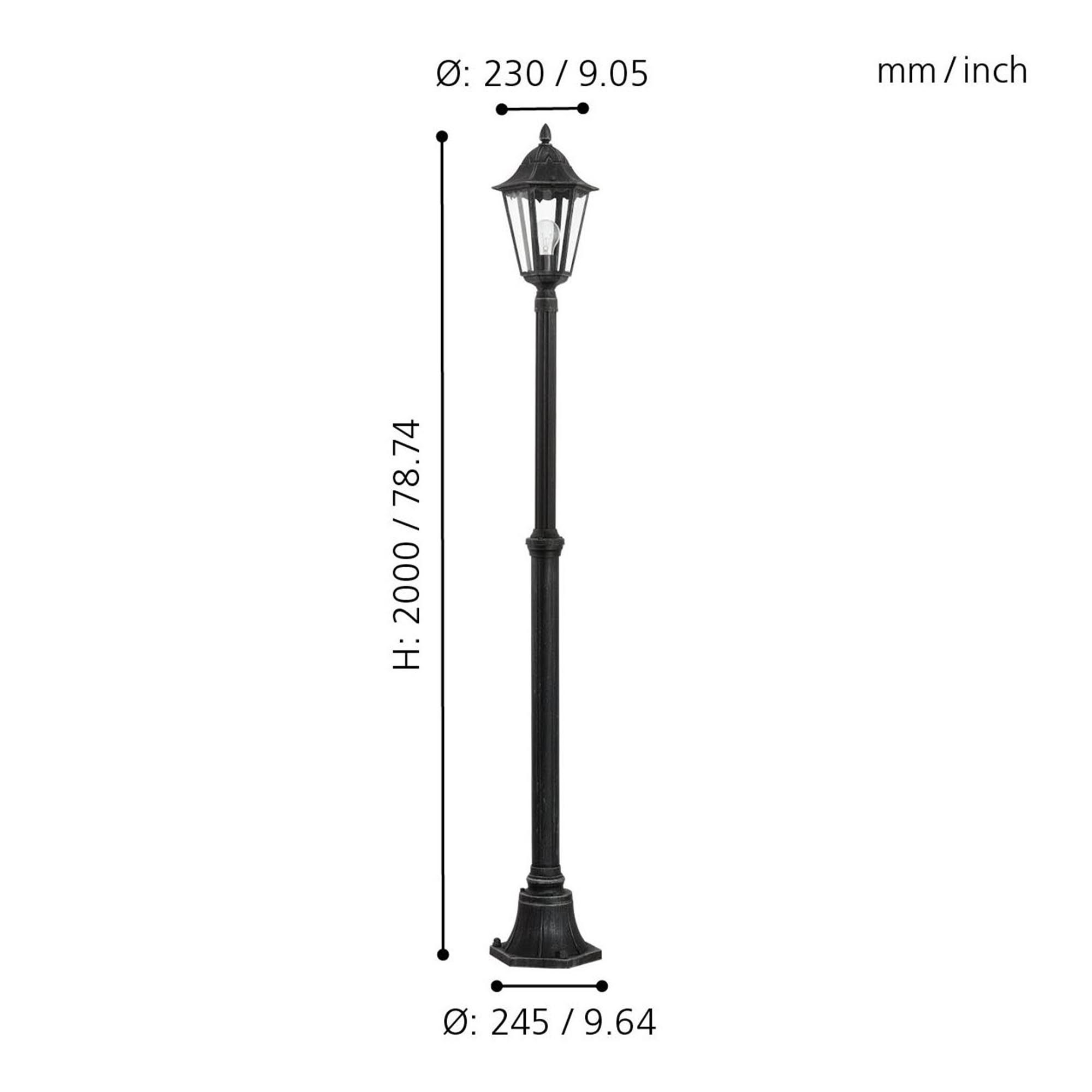 Lampadaire extérieur métal noir NAVEDO H200CM E27 1X60W