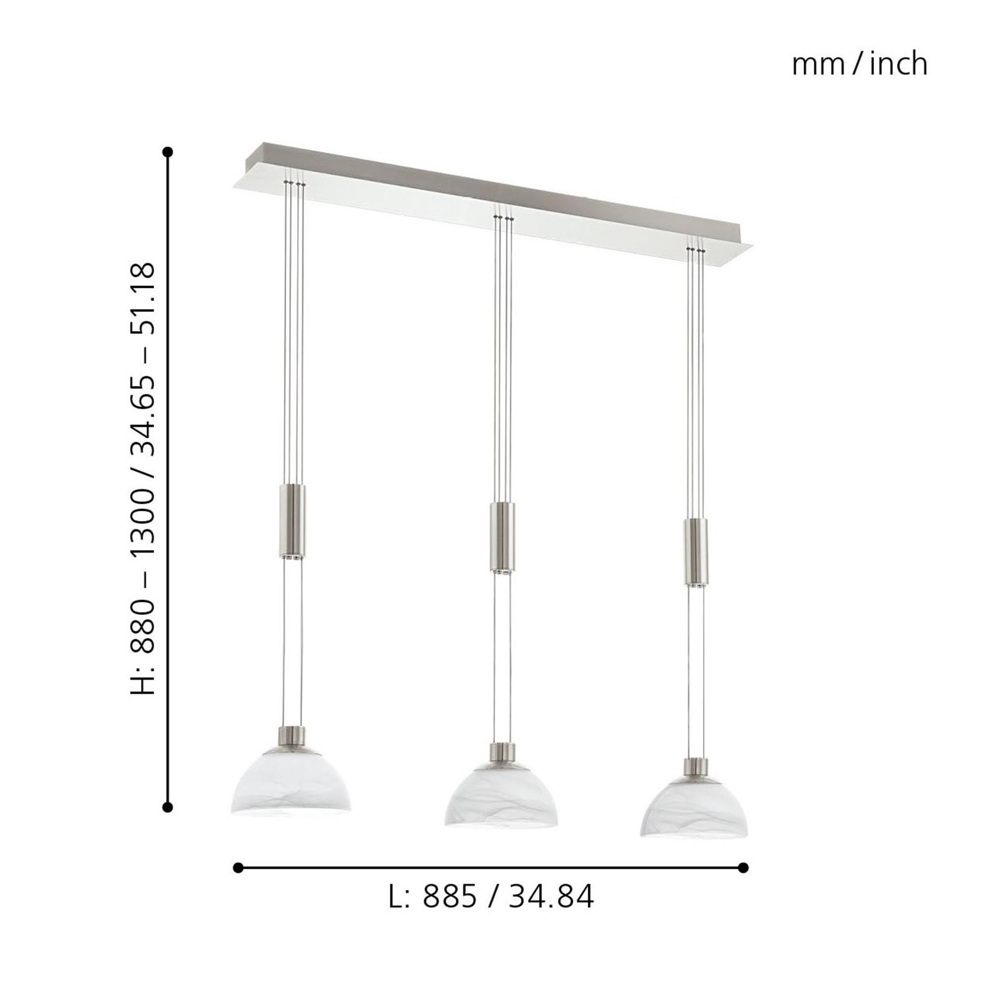 Suspension verre blanc MONTEFIO LED INT 3X6,5W