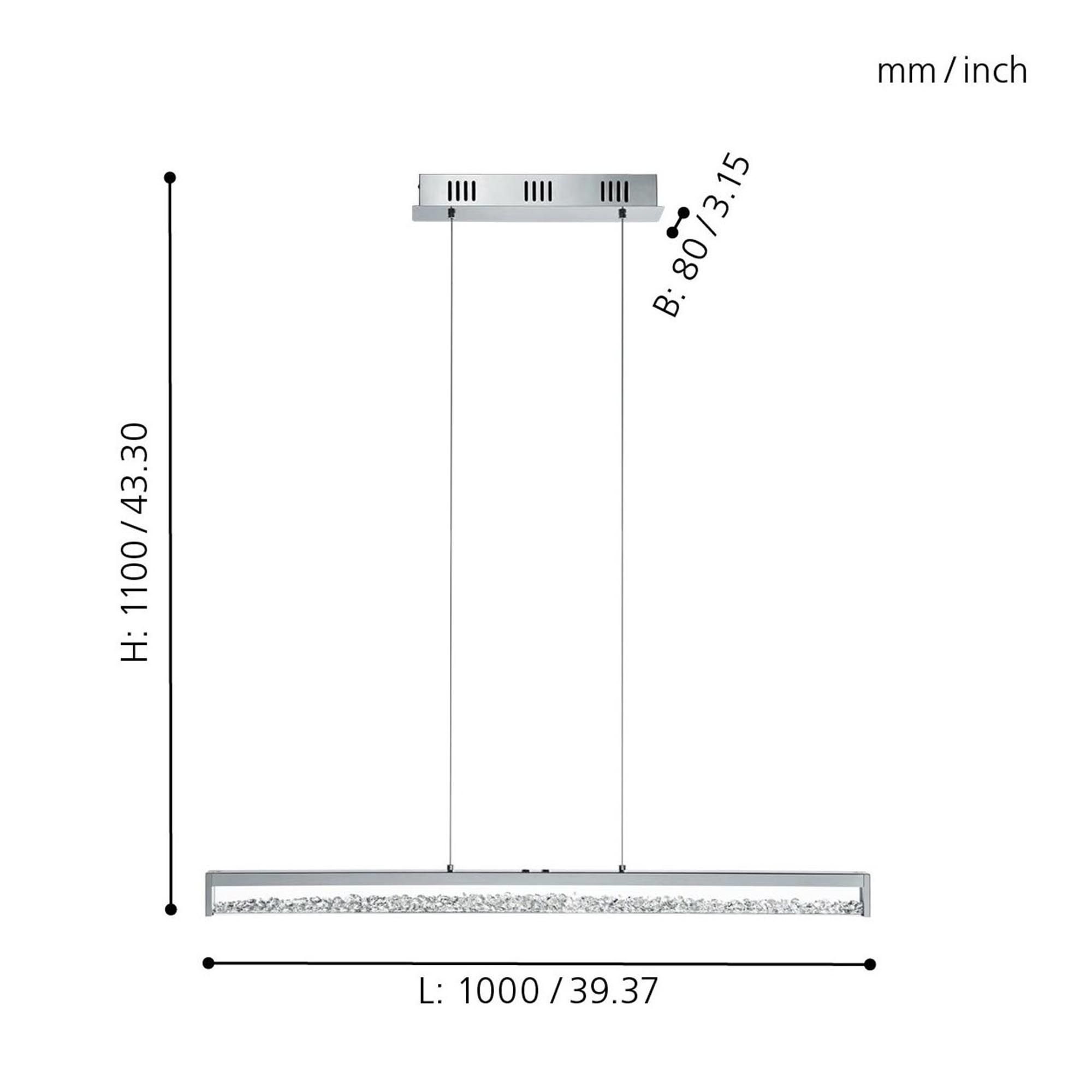 Suspension LED CARDITO 1 Métal argenté L100cm