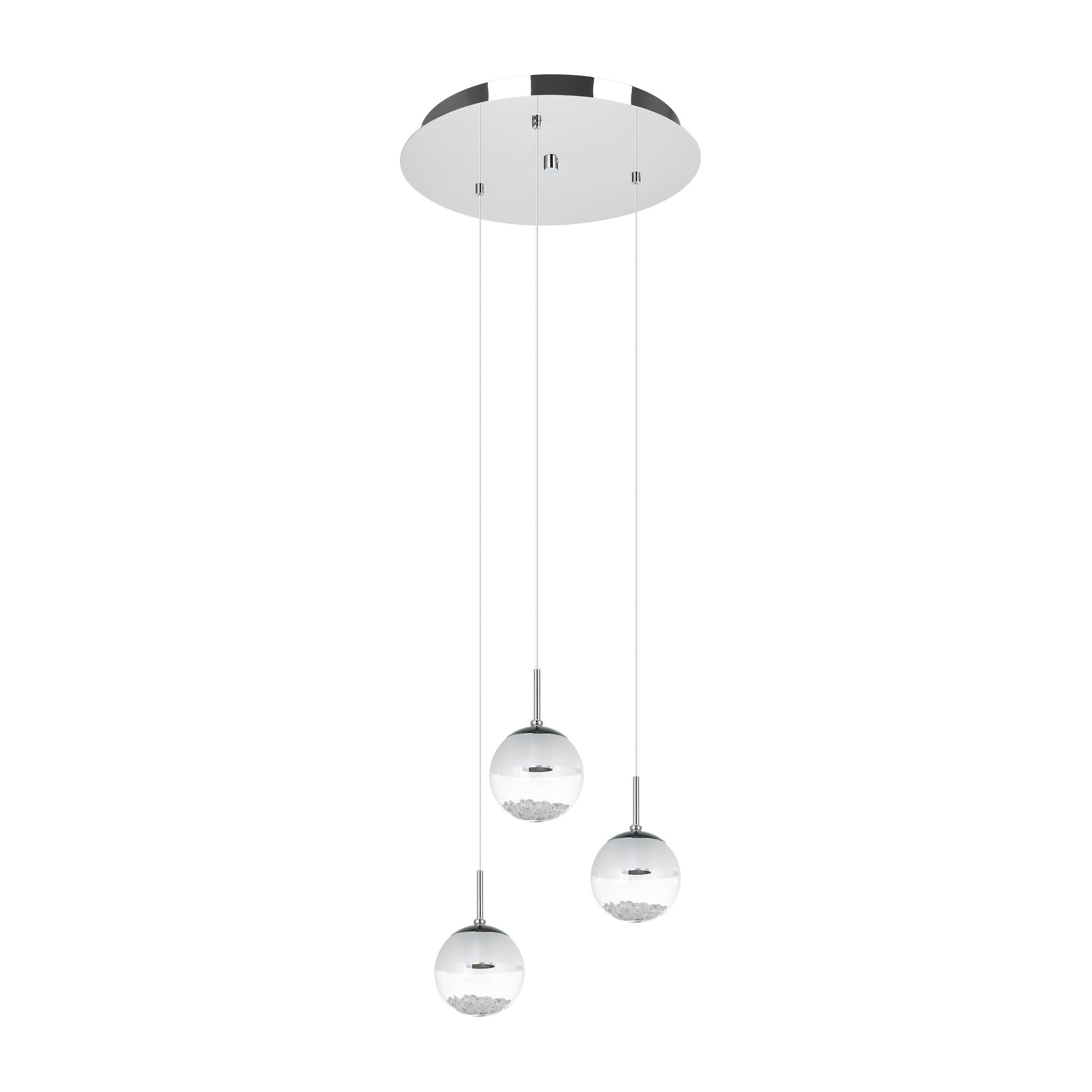 Suspension verre argenté MONTEFIO 1 cascade 3 LED INT 3X5W