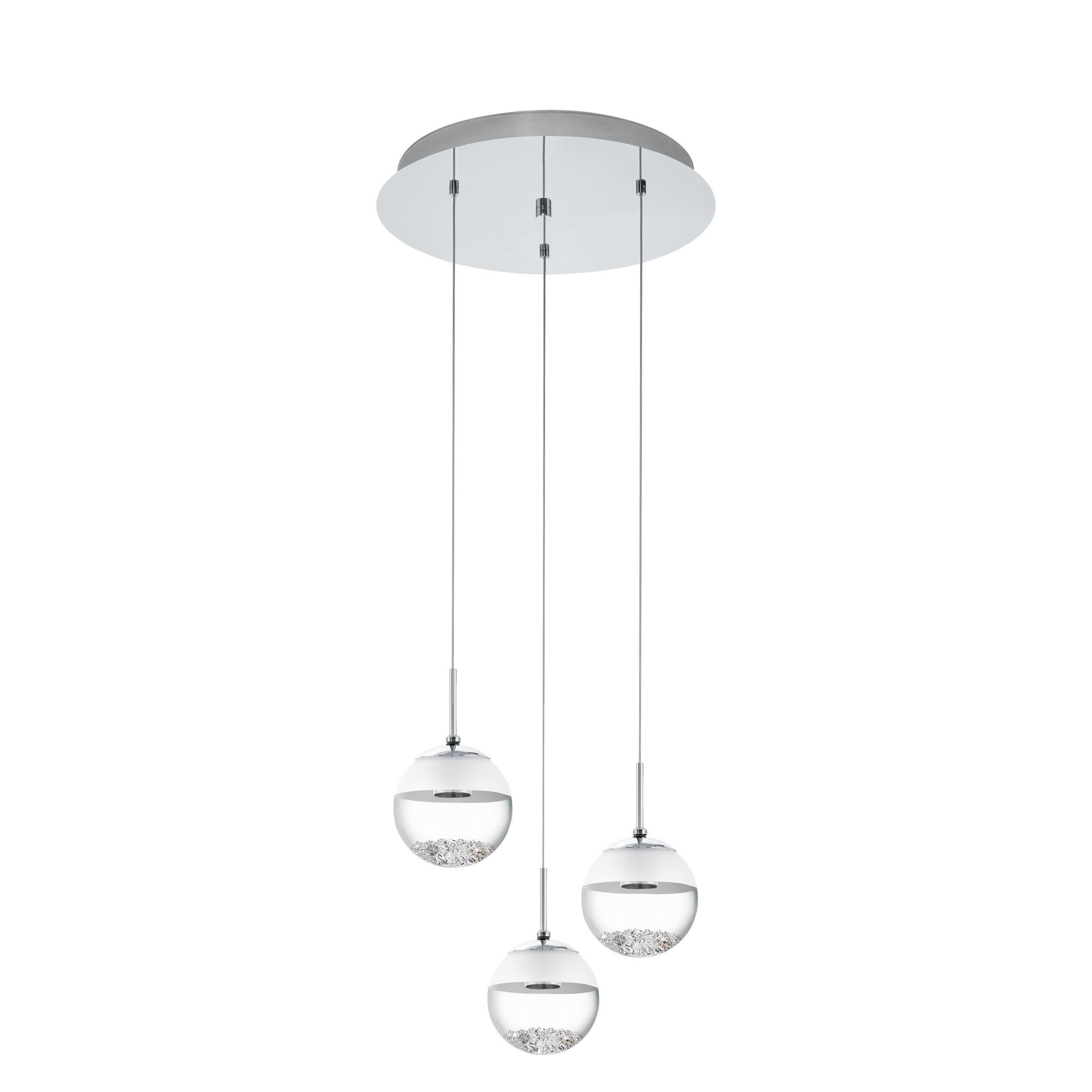 Suspension verre argenté MONTEFIO 1 cascade 3 LED INT 3X5W