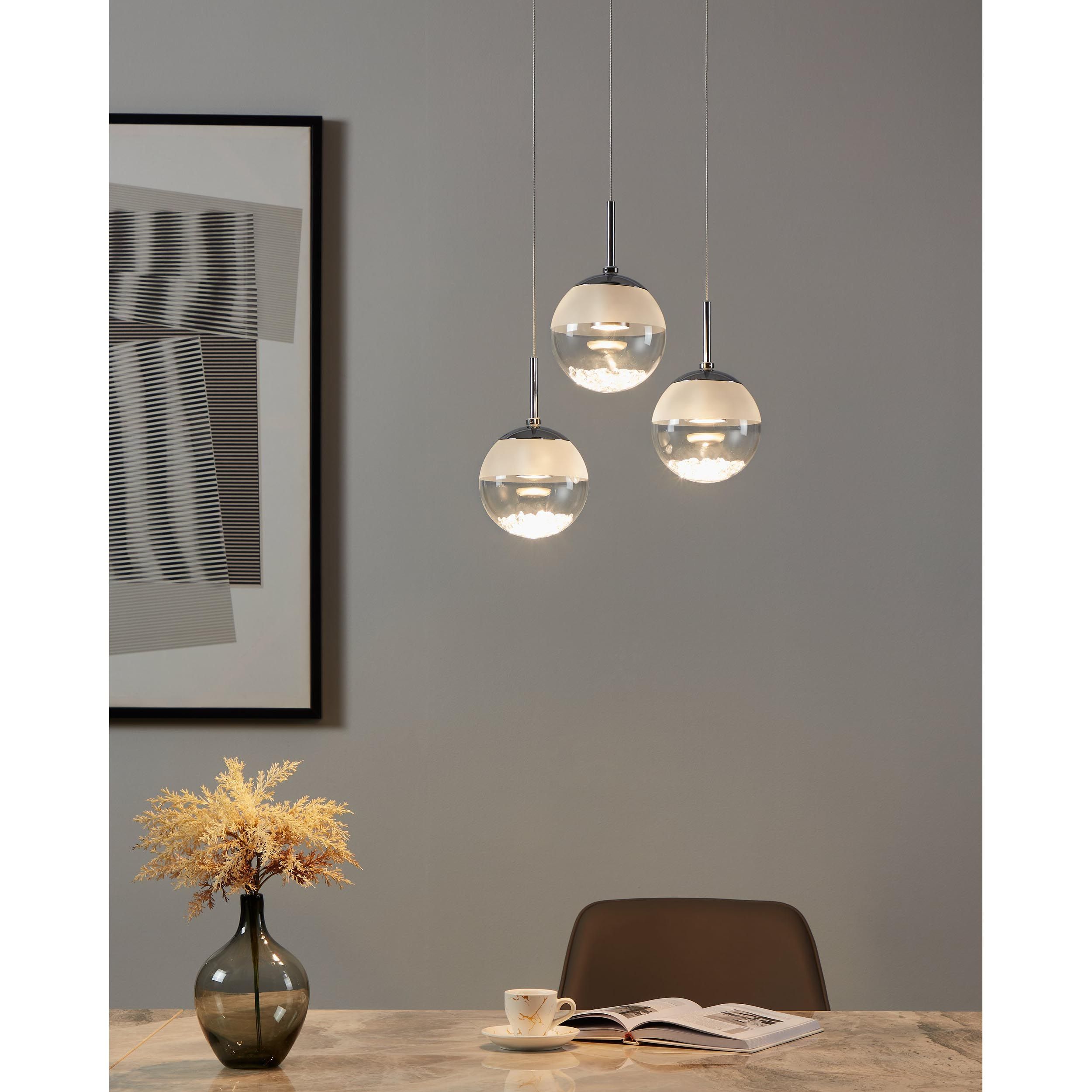 Suspension verre argenté MONTEFIO 1 cascade 3 LED INT 3X5W