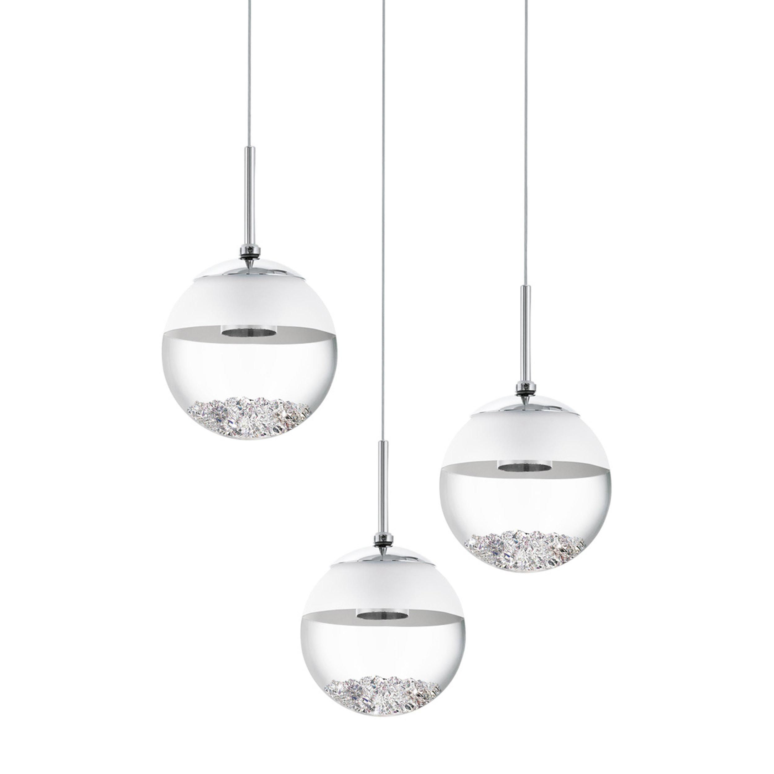 Suspension verre argenté MONTEFIO 1 cascade 3 LED INT 3X5W