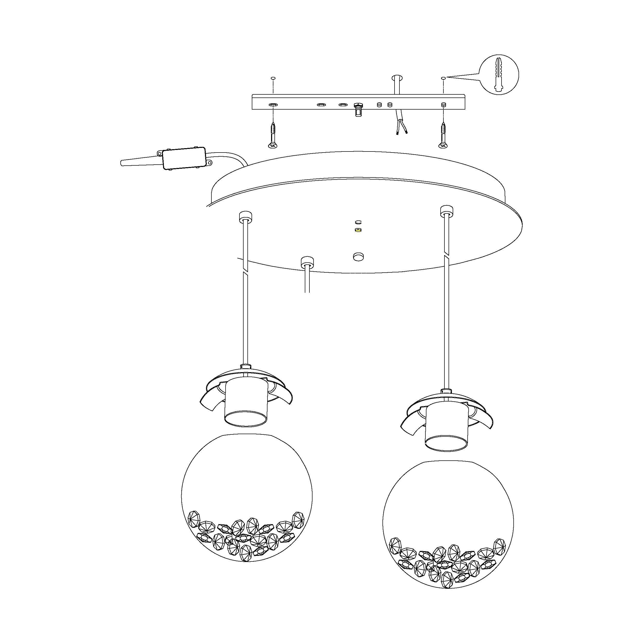 Suspension verre argenté MONTEFIO 1 cascade 3 LED INT 3X5W