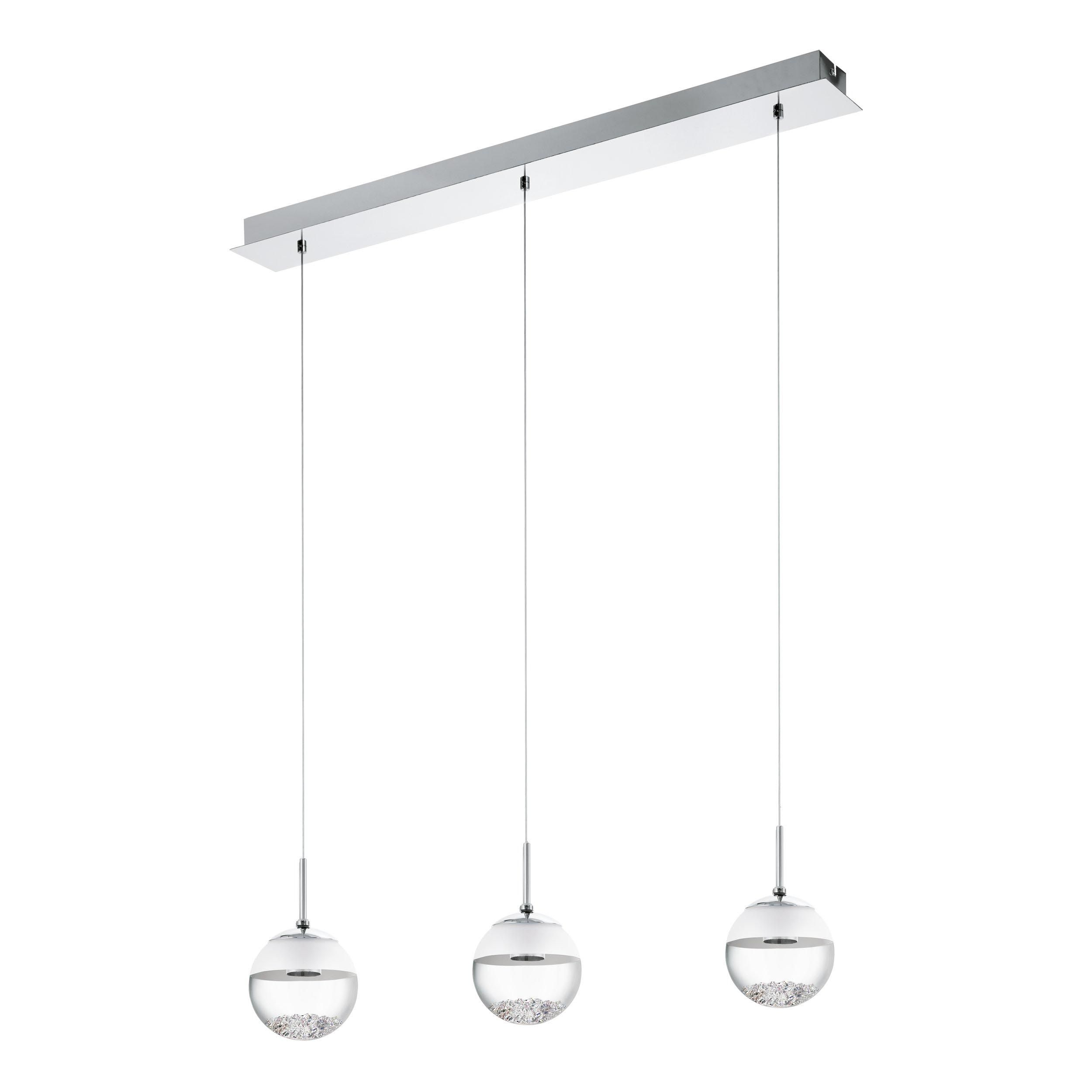 Suspension verre argenté MONTEFIO 1 barre 3 LED INT 3X5W