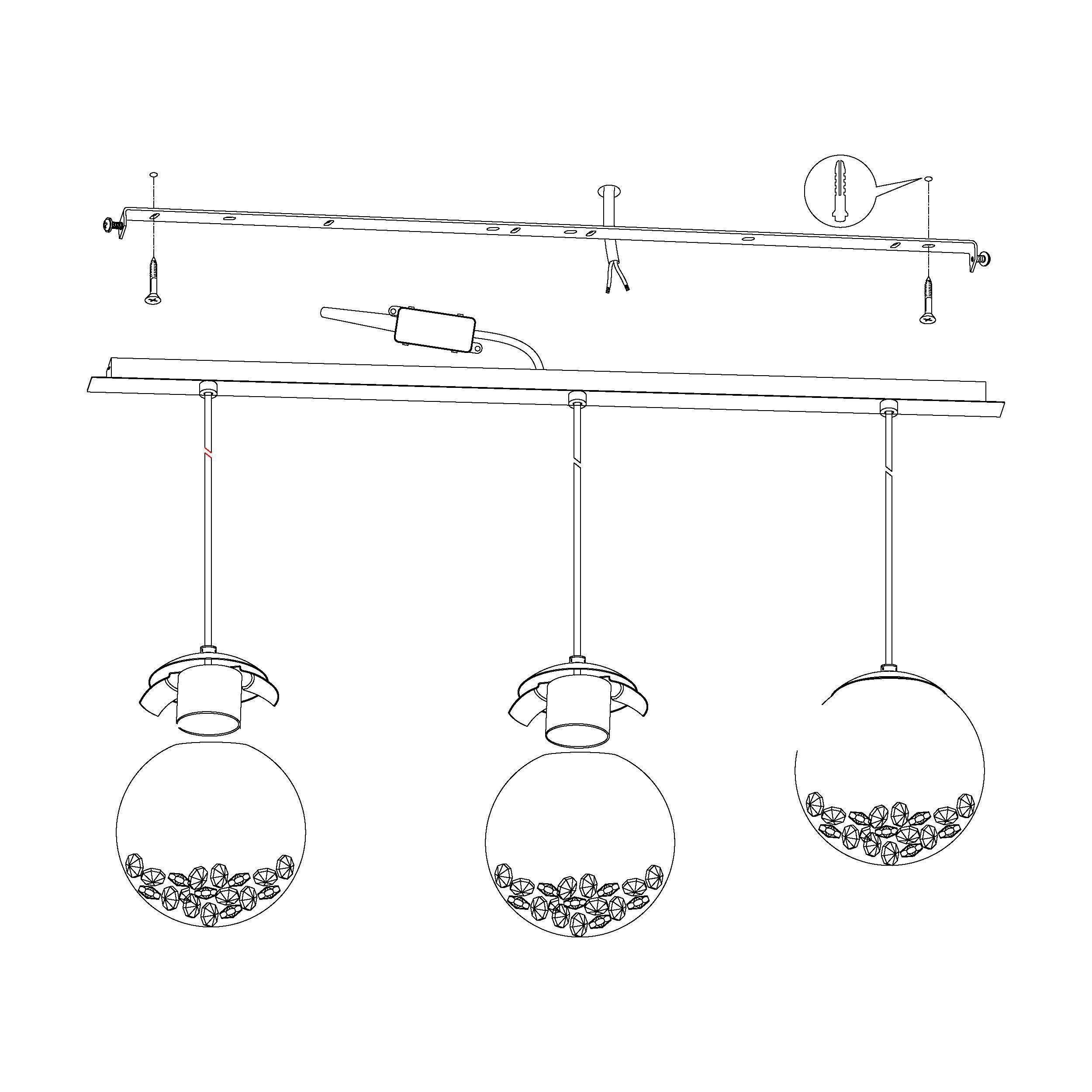 Suspension verre argenté MONTEFIO 1 barre 3 LED INT 3X5W