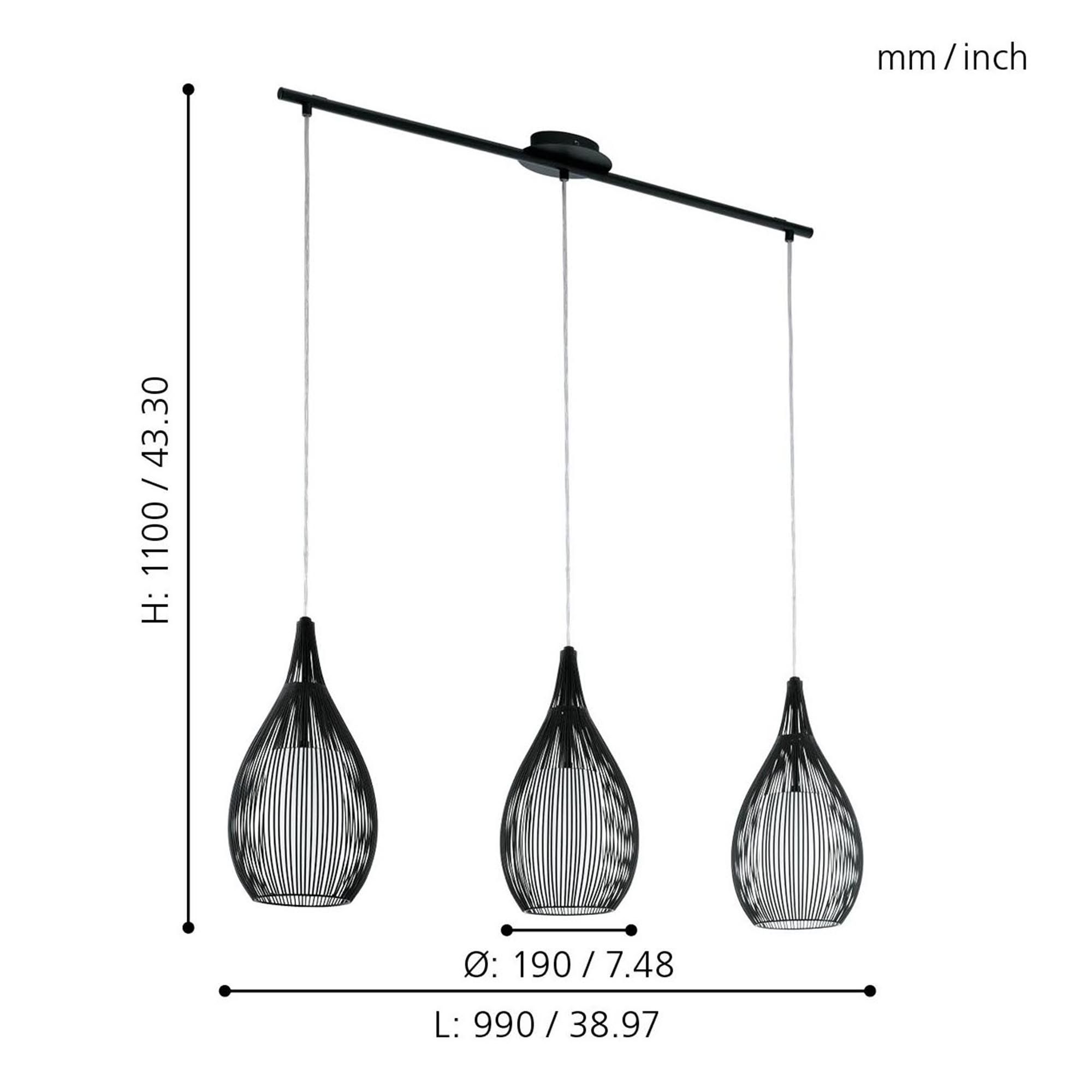 Suspension métal noir RAZONI E27 3X60W