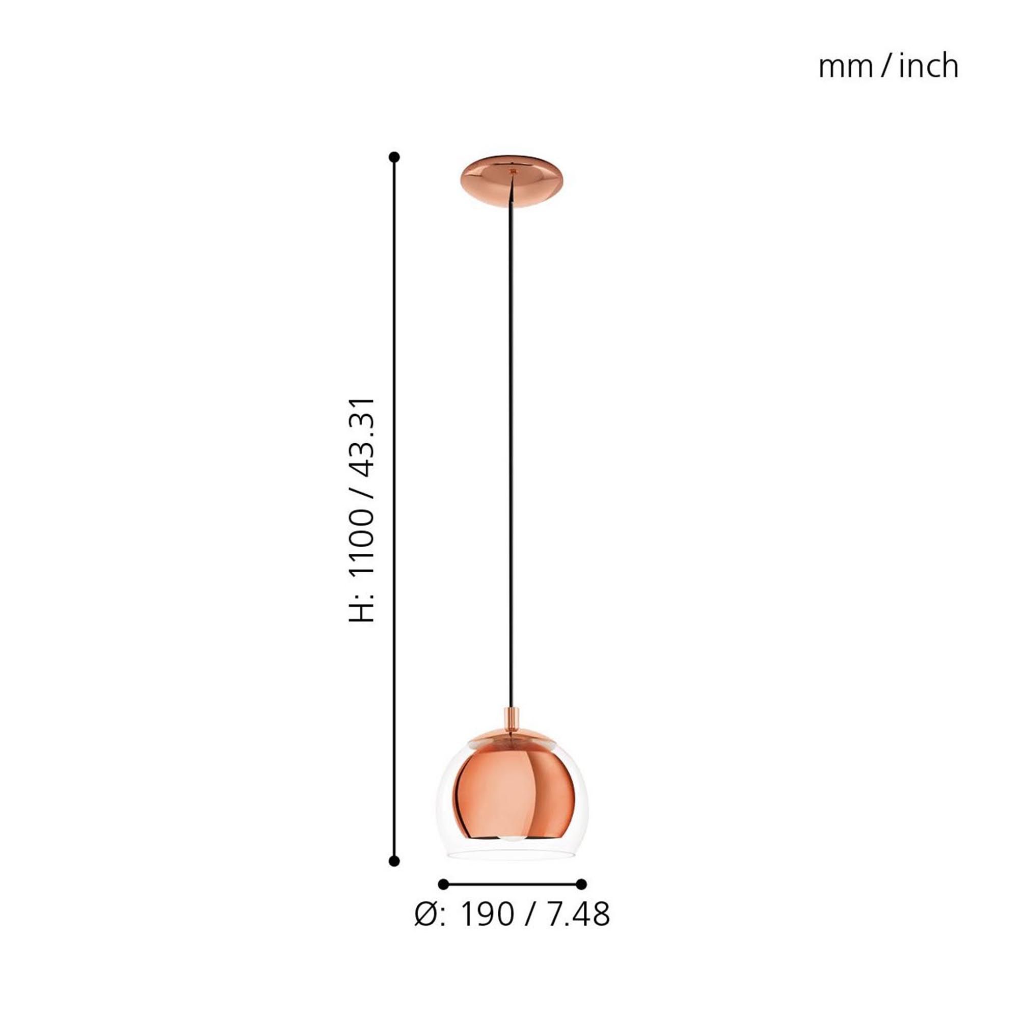 Suspension verre cuivre ROCAMAR E27 1X40W