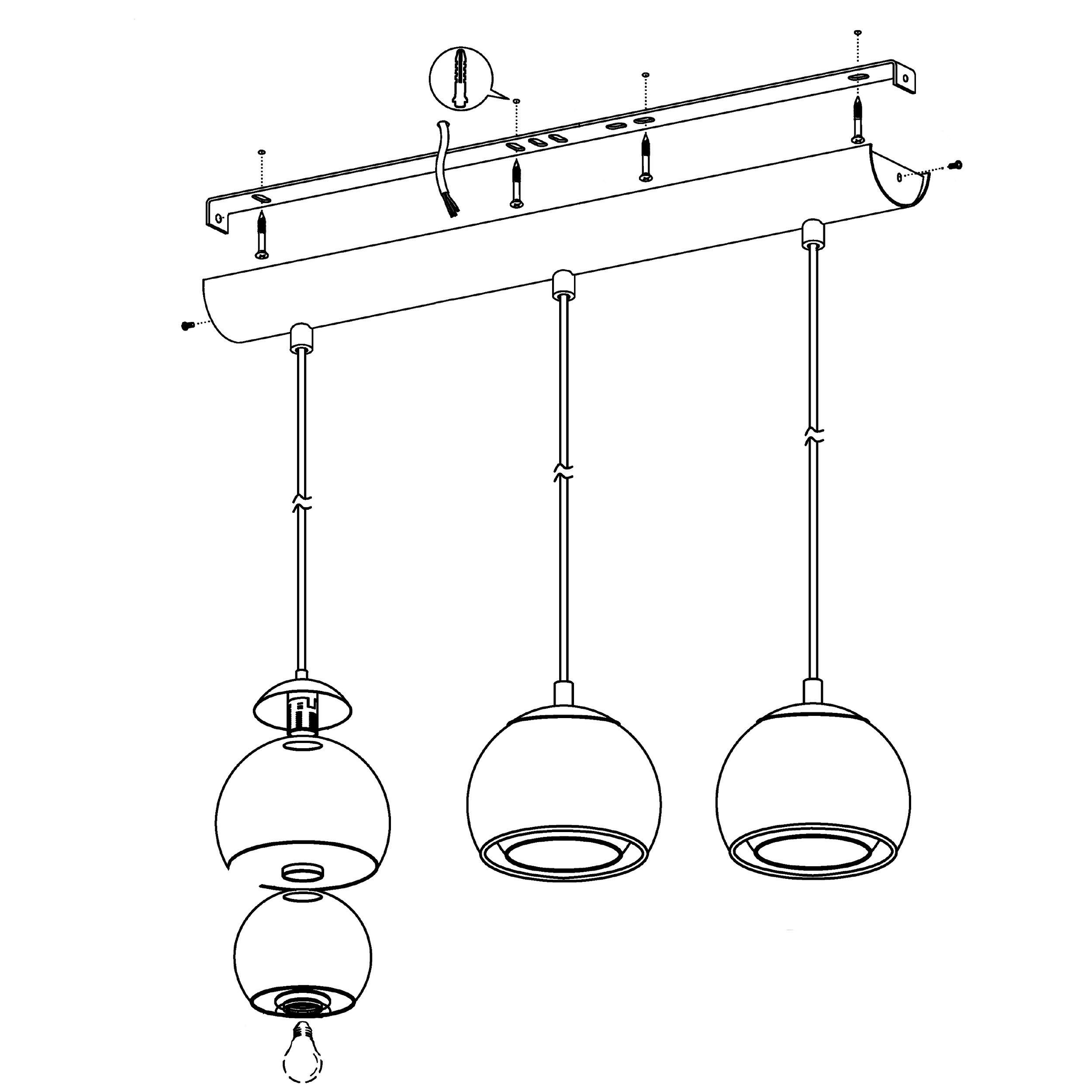 Suspension verre cuivre ROCAMAR E27 3X40W