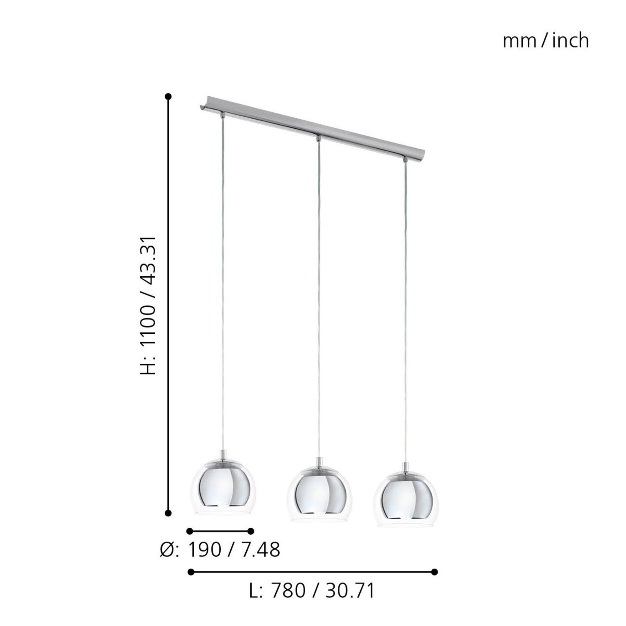 Suspension verre argenté ROCAMAR E27 3X40W