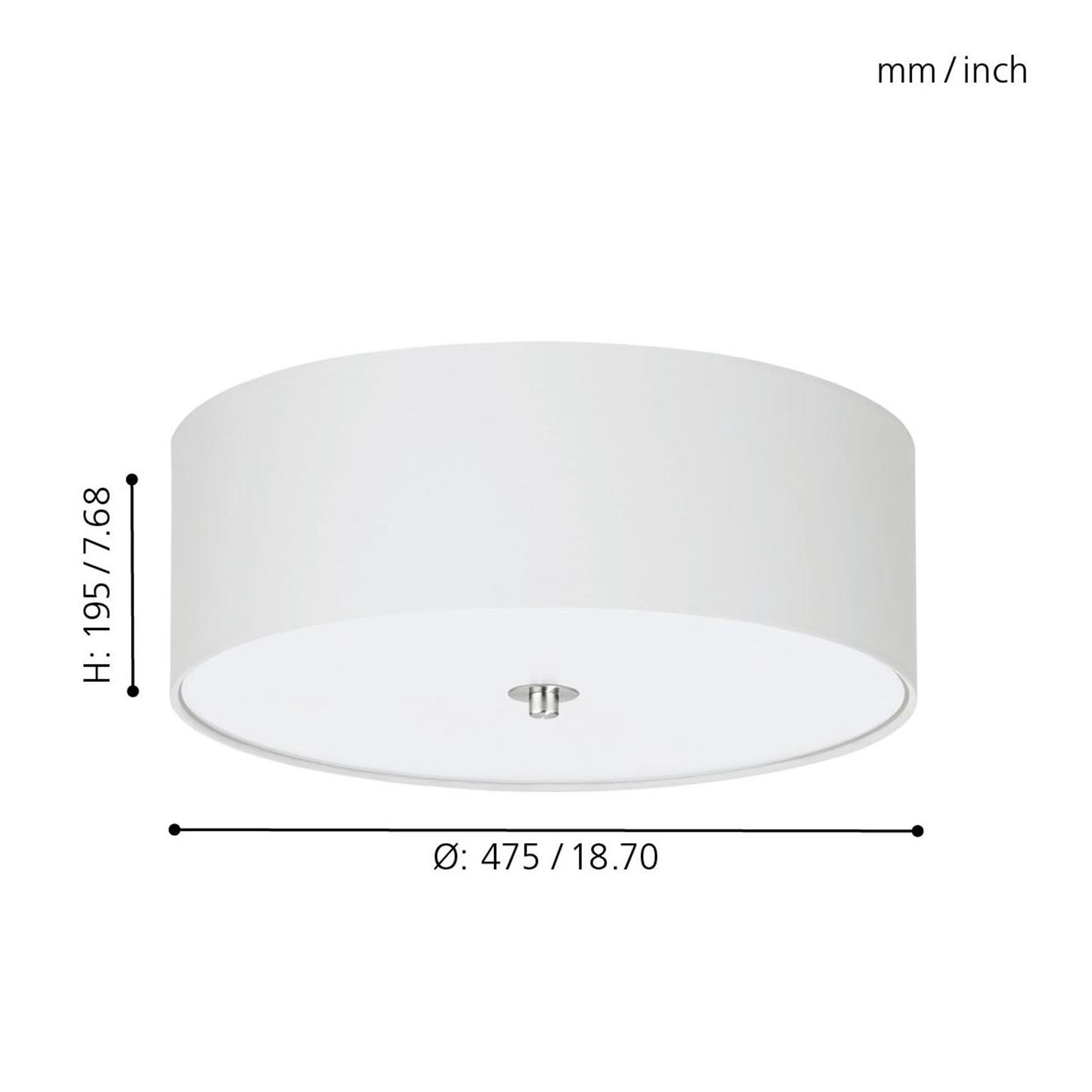 Plafonnier tissu blanc PASTERI D47,5CM E27 3X25W