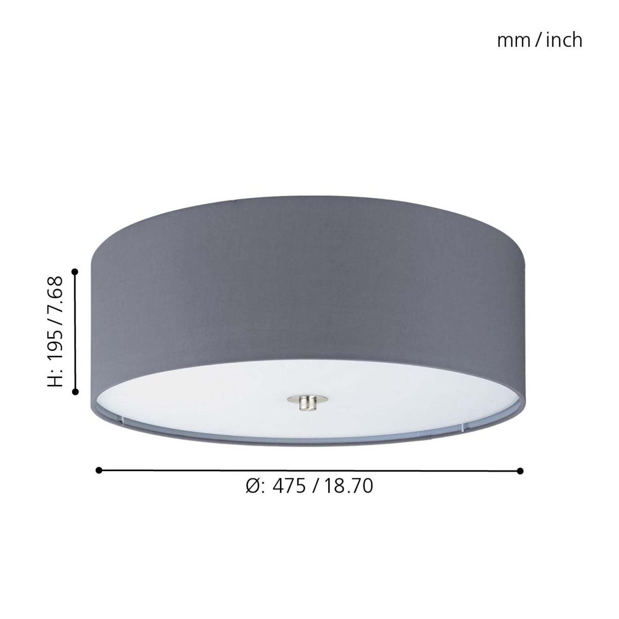 Plafonnier tissu gris PASTERI D47,5CM E27 3X25W