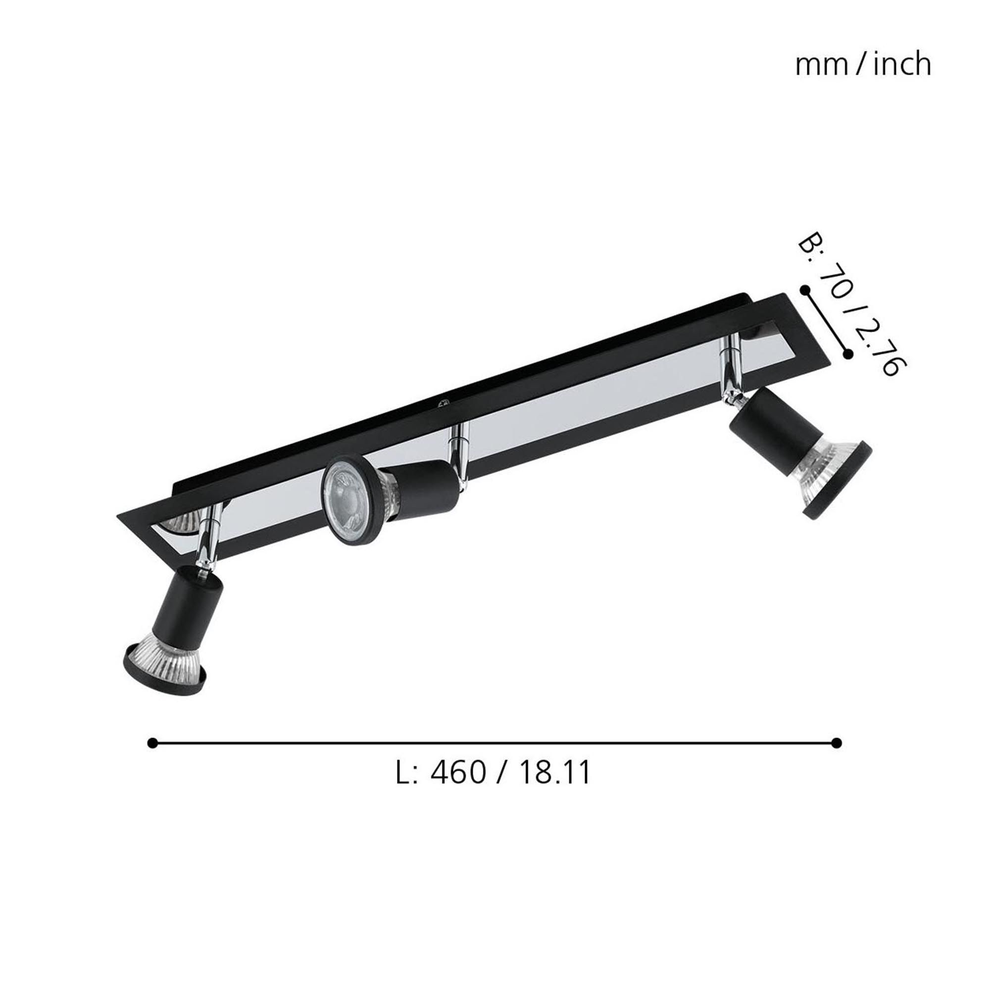 Spot de plafond réglette/plaf métal noir SARRIA GU10 3X4,5W