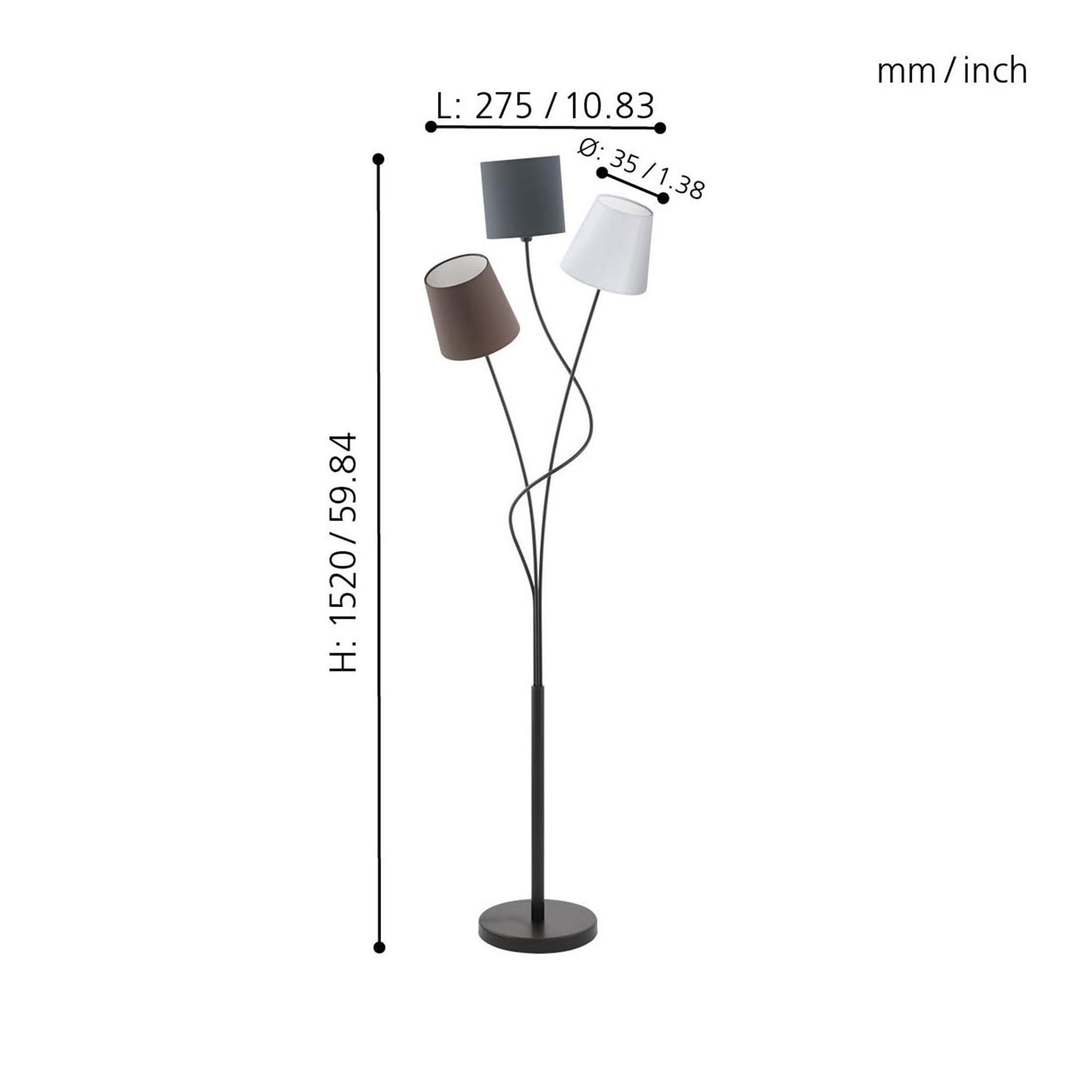 Lampadaire métal noir MARONDA E14 3X40W