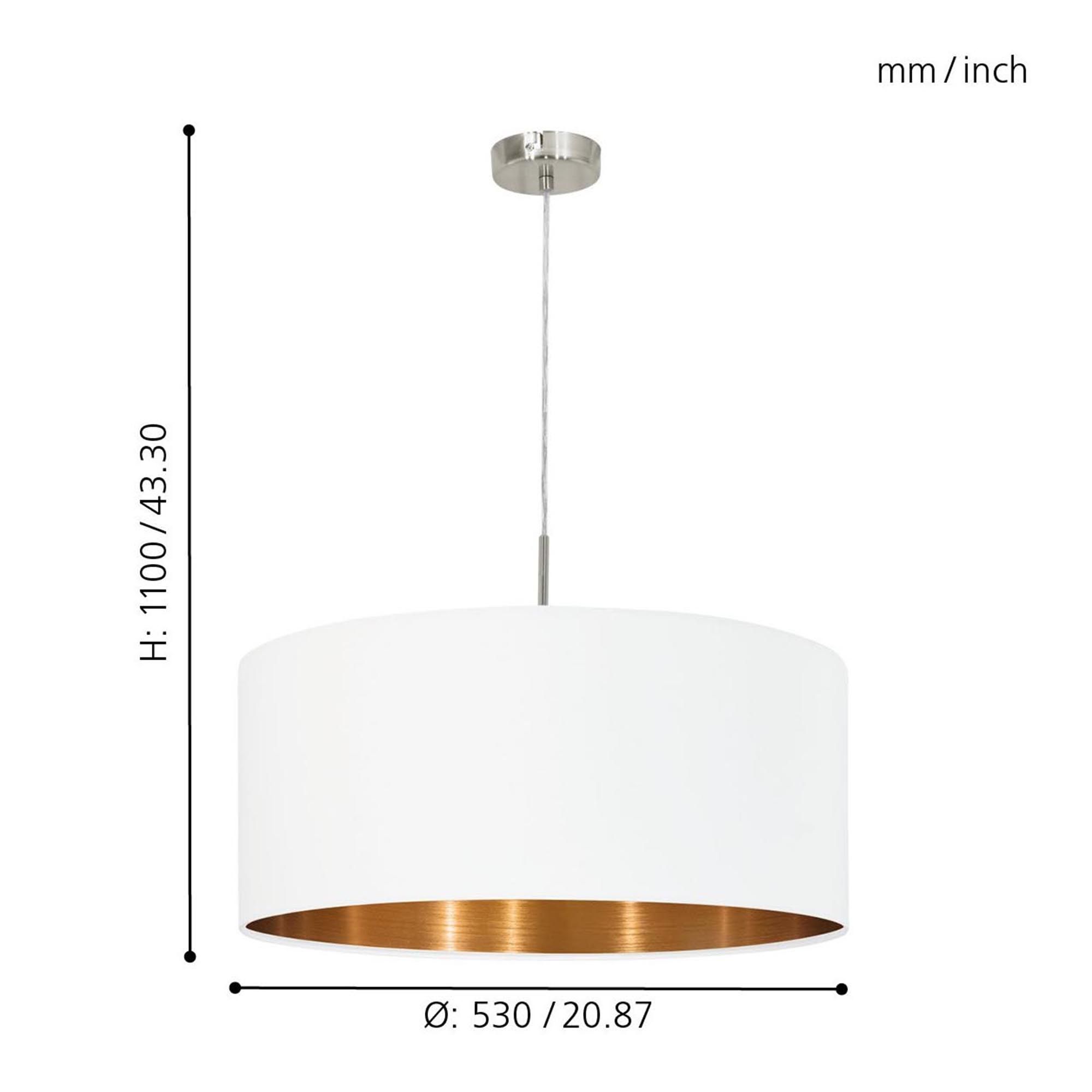 Suspension tissu blanc/cuivre PASTERI D53CM E27 1X60W