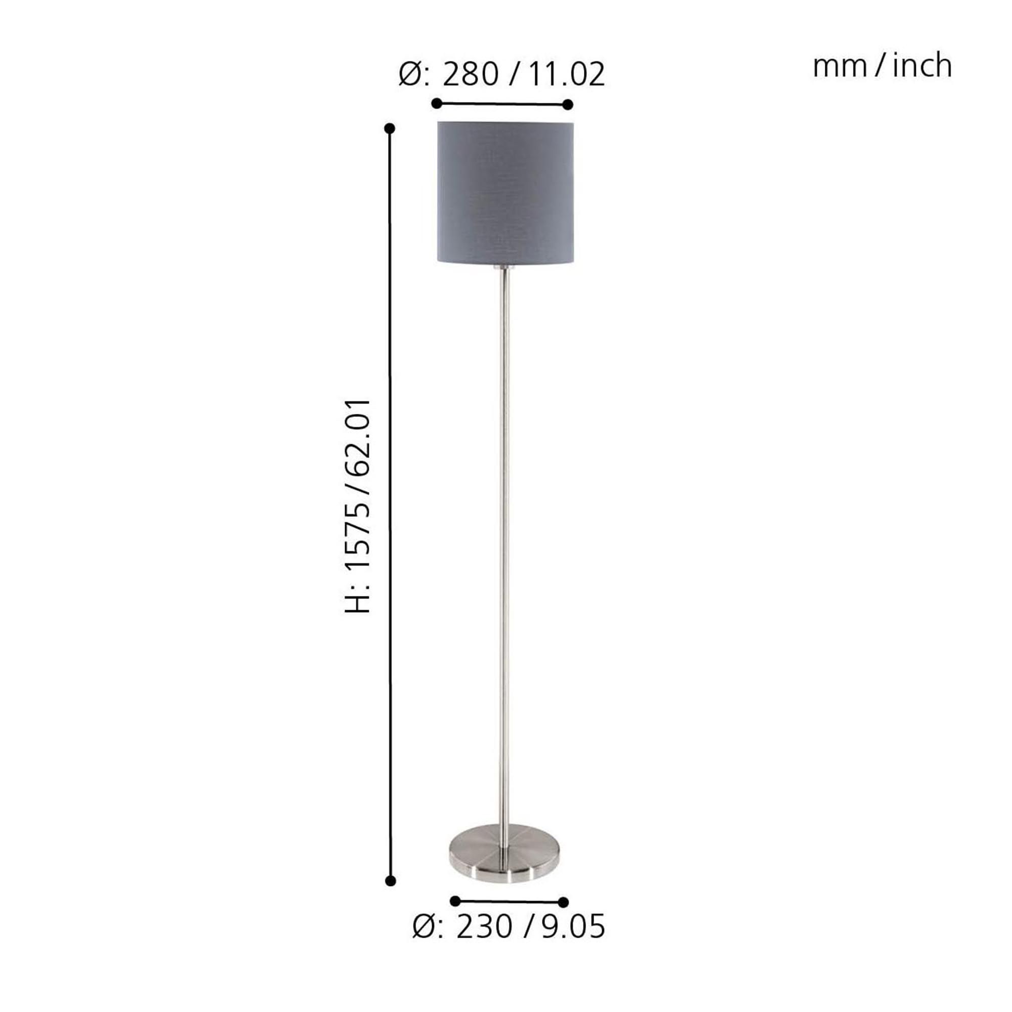 Lampadaire tissu gris PASTERI E27 1X60W