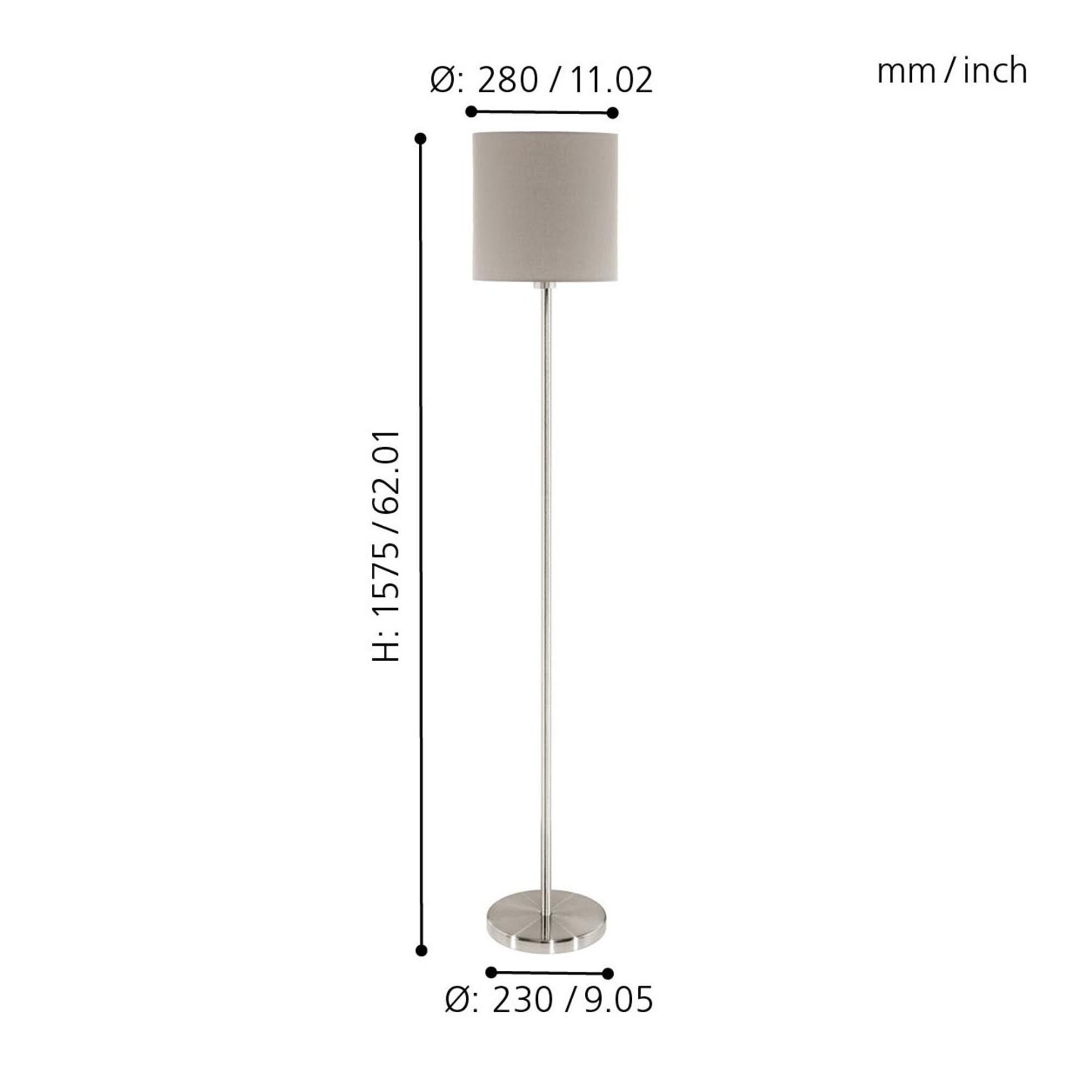 Lampadaire tissu taupe PASTERI E27 1X60W