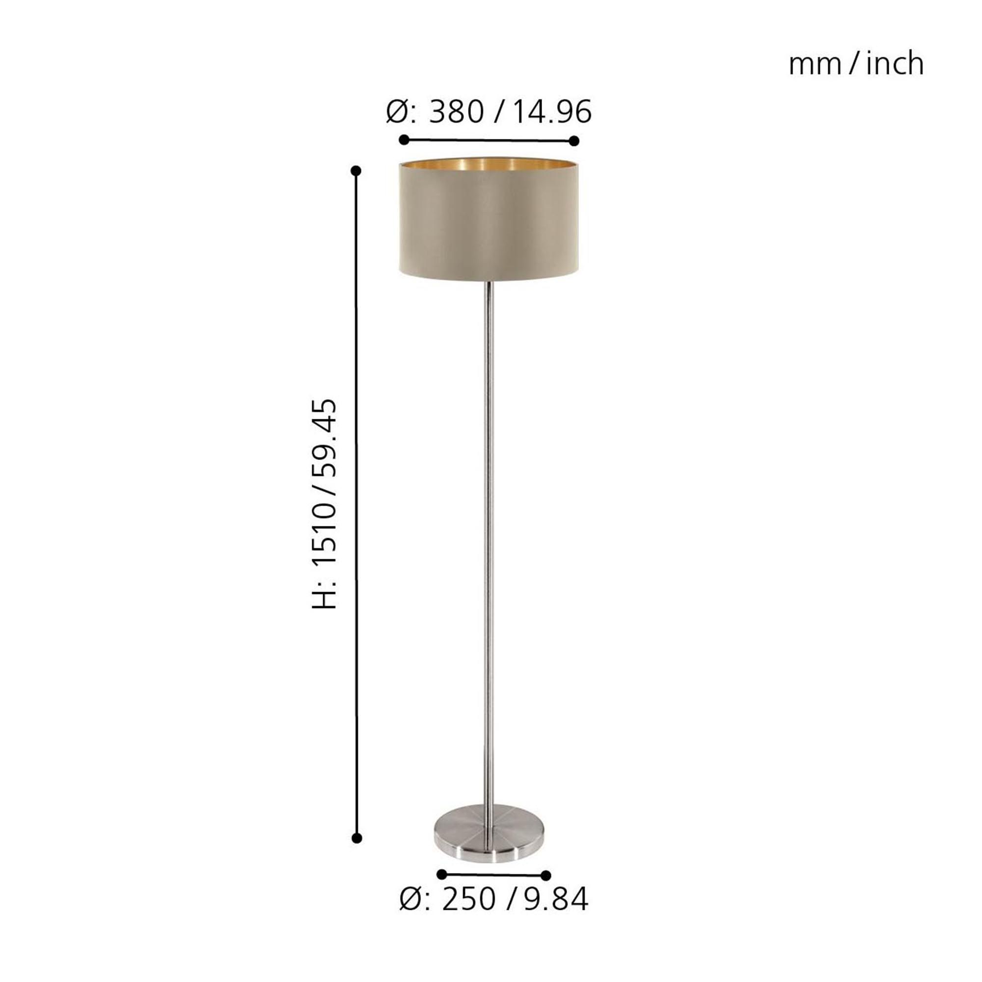 Lampadaire tissu taupe MASERLO E27 1X60W