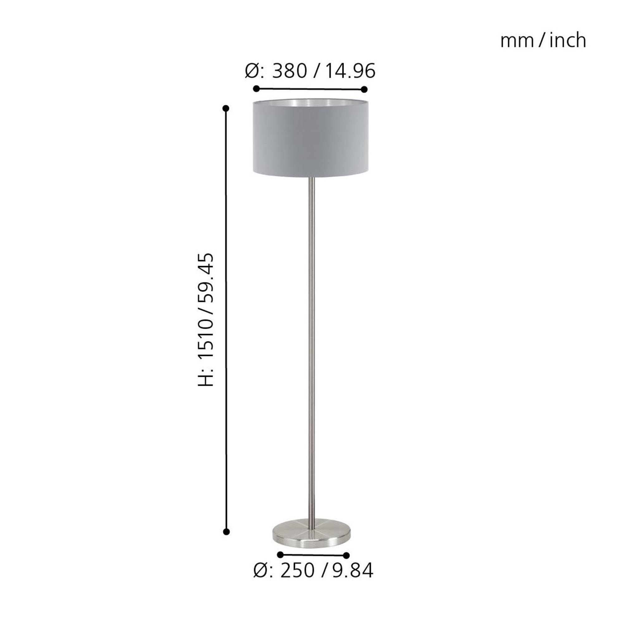 Lampadaire tissu gris MASERLO E27 1X60W