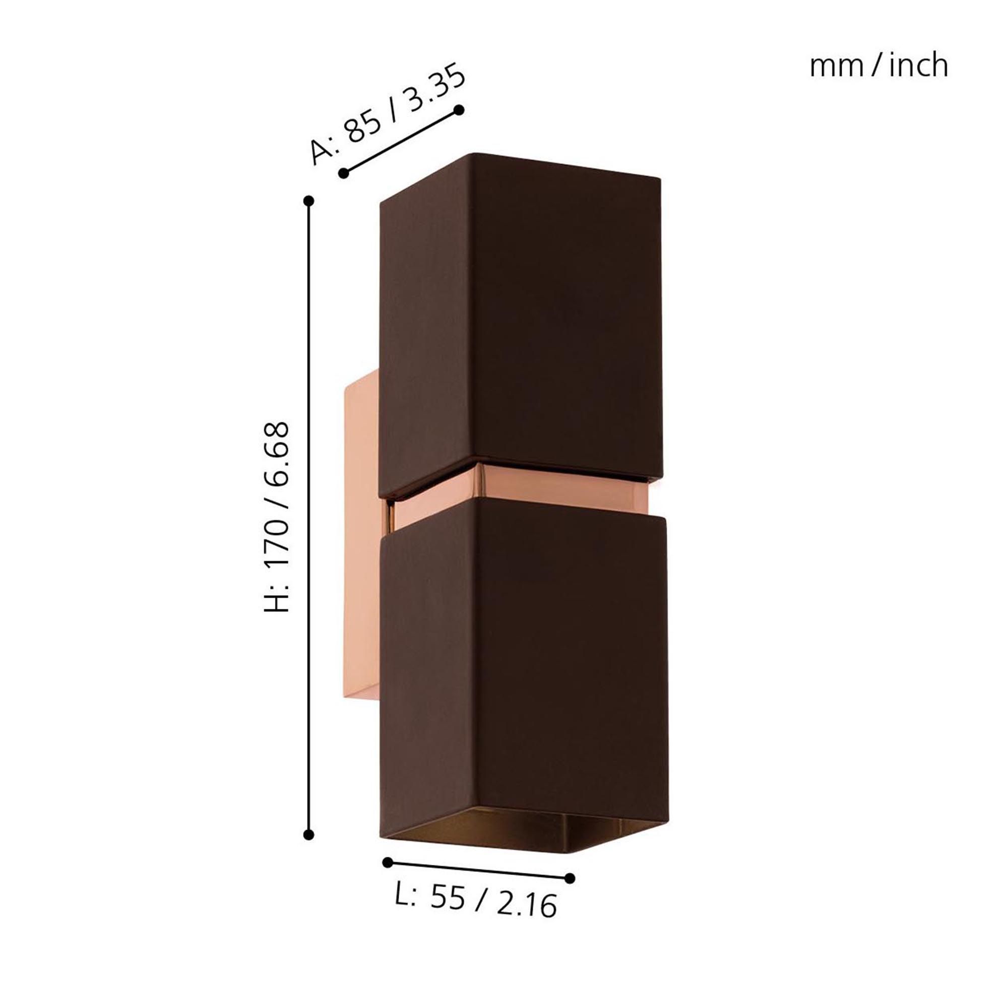 Applique murale métal noire et cuivre PASSA GU10 2X3W