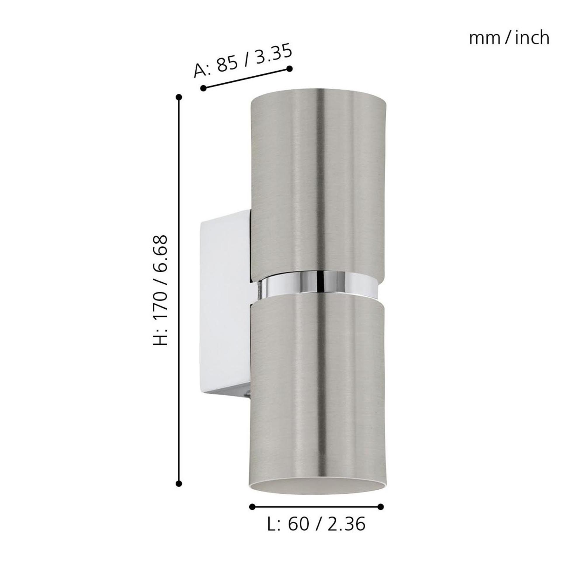 Applique murale métal acier mat PASSA L6CM GU10 2X3W