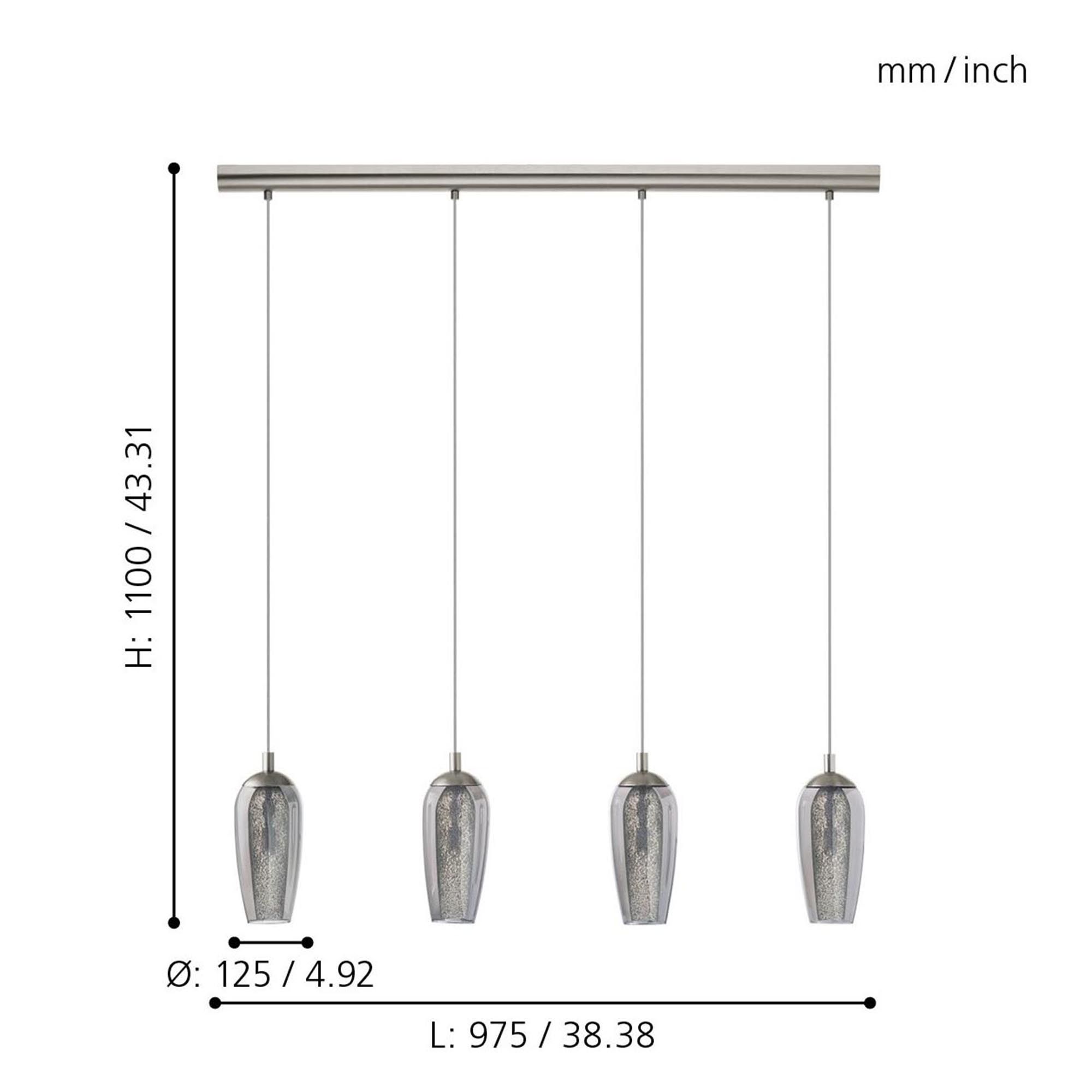 Suspension verre nickel mat FARSALA G9 4X3W