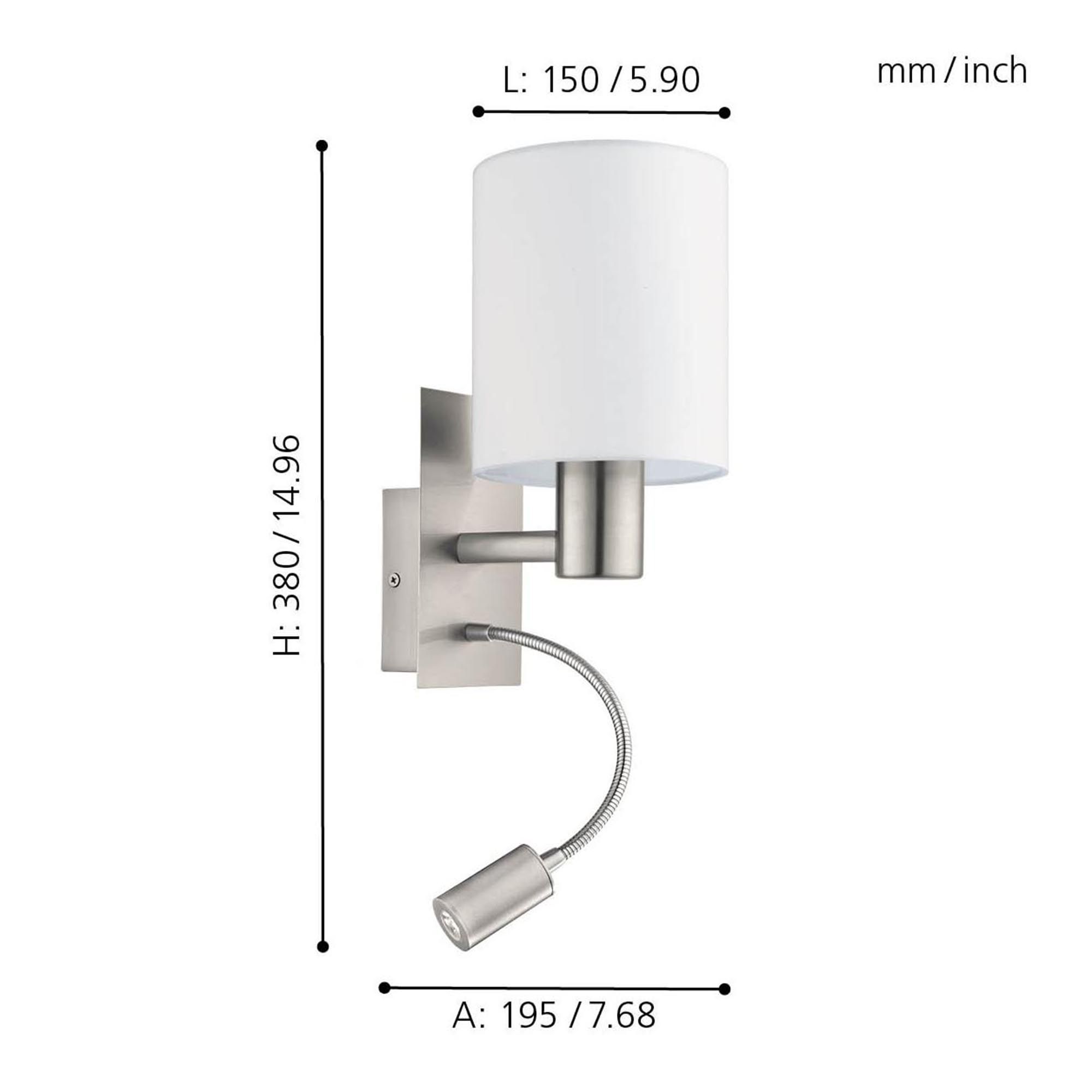 Applique de tete de lit tissu blanc PASTERI H38CM E27 1X40W