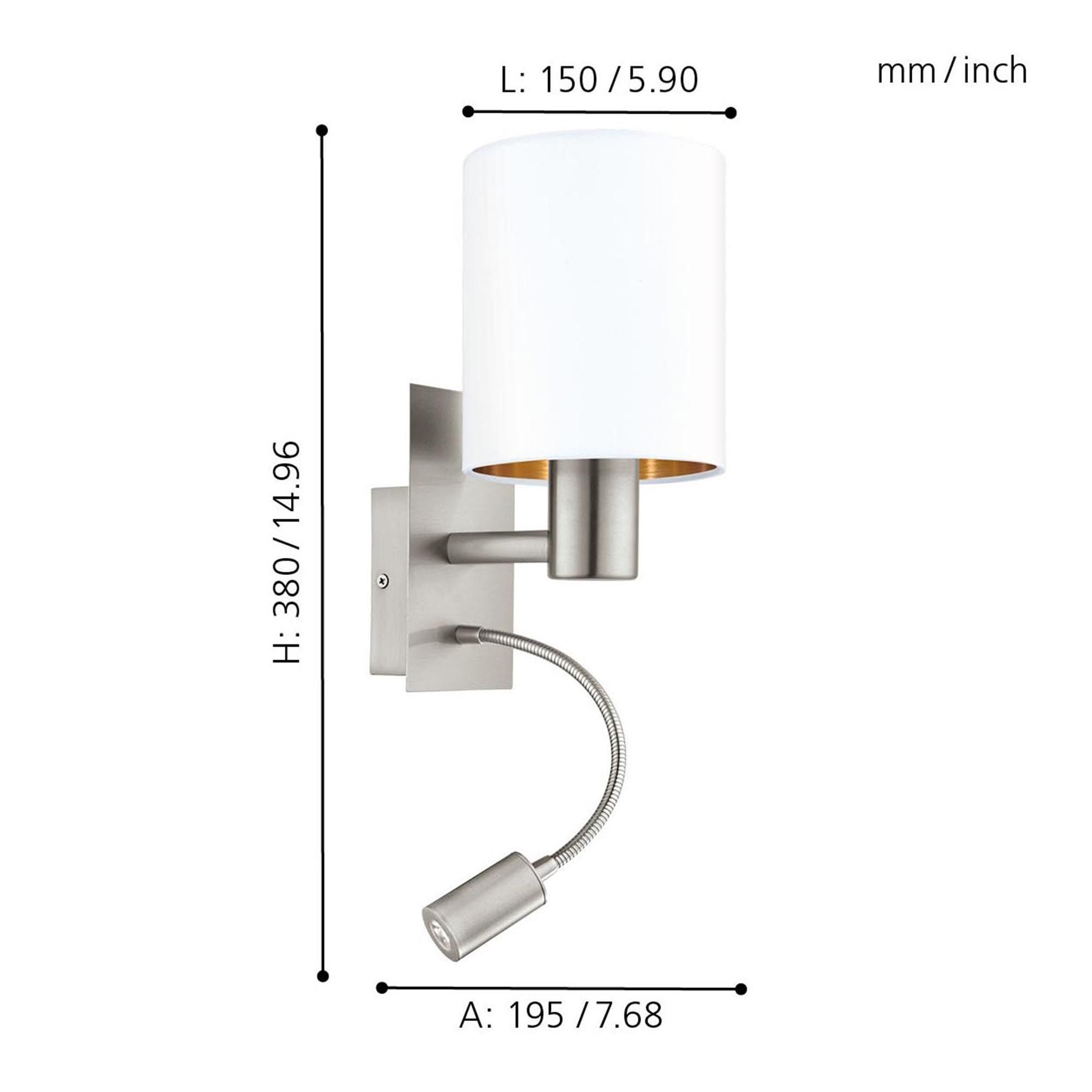 Applique de tete de lit tissu blanc/cuivre PASTERI H38CM E27 1X40W