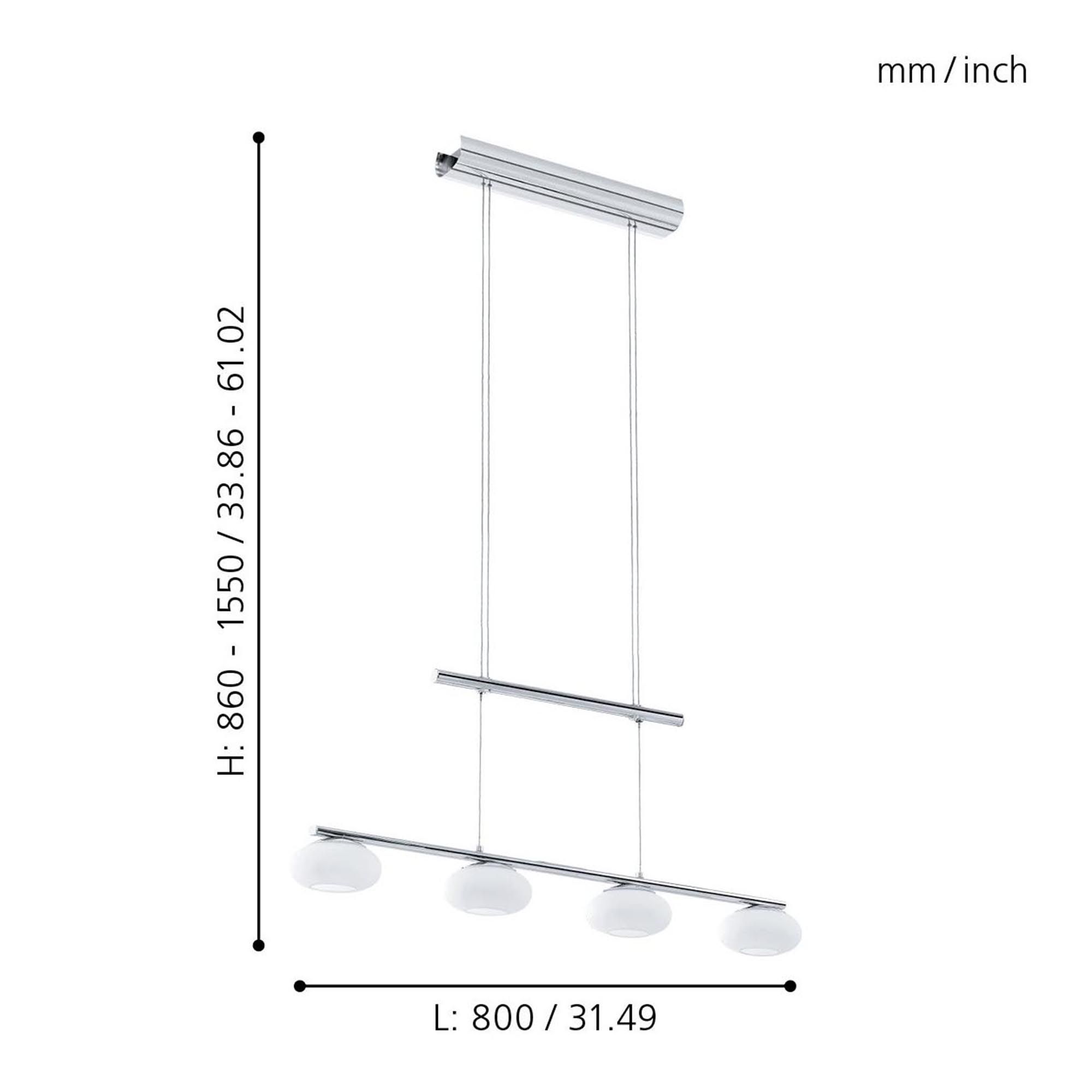 Suspension métal argenté ALEANDRO 1 LED INT 4X4,5W