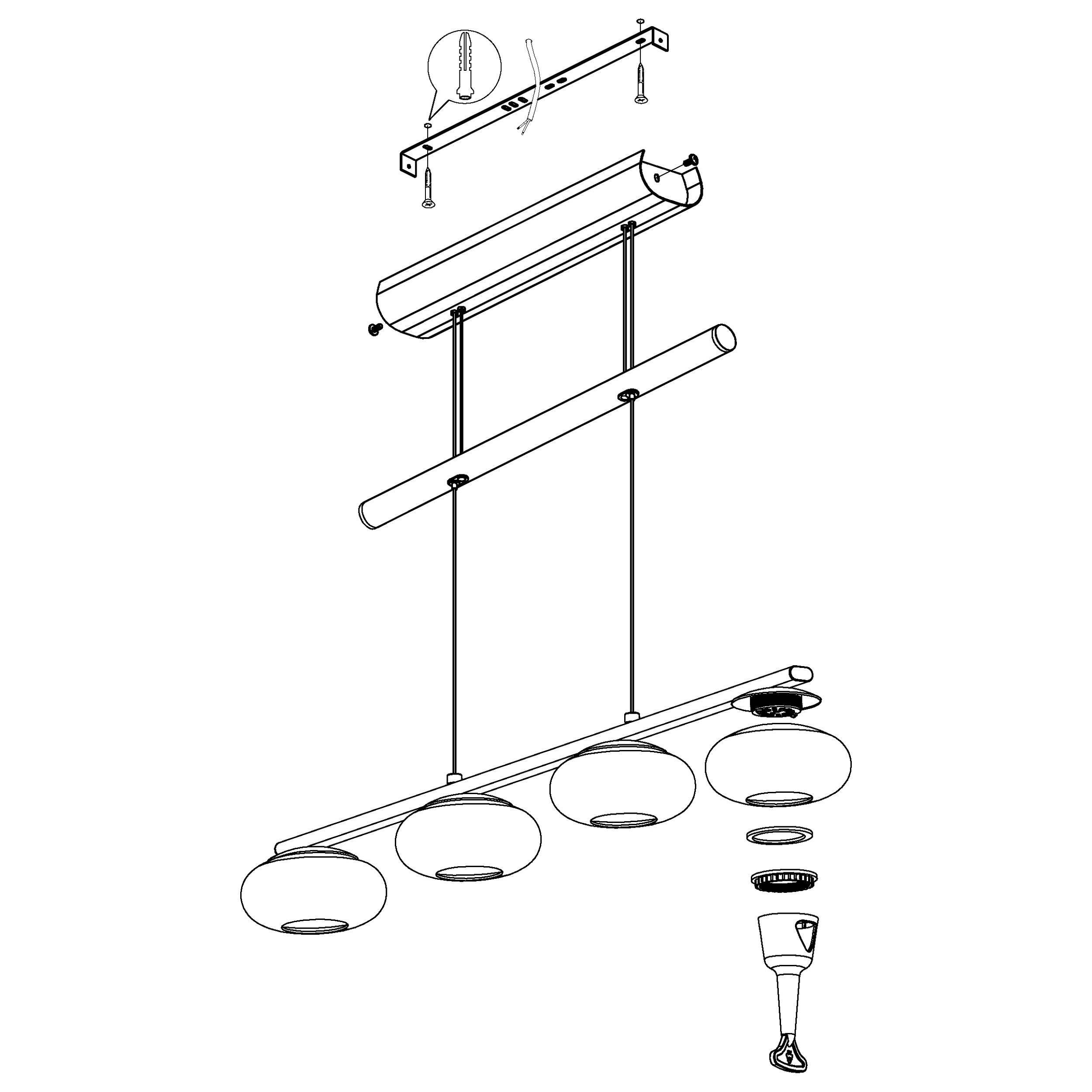 Suspension métal argenté ALEANDRO 1 LED INT 4X4,5W