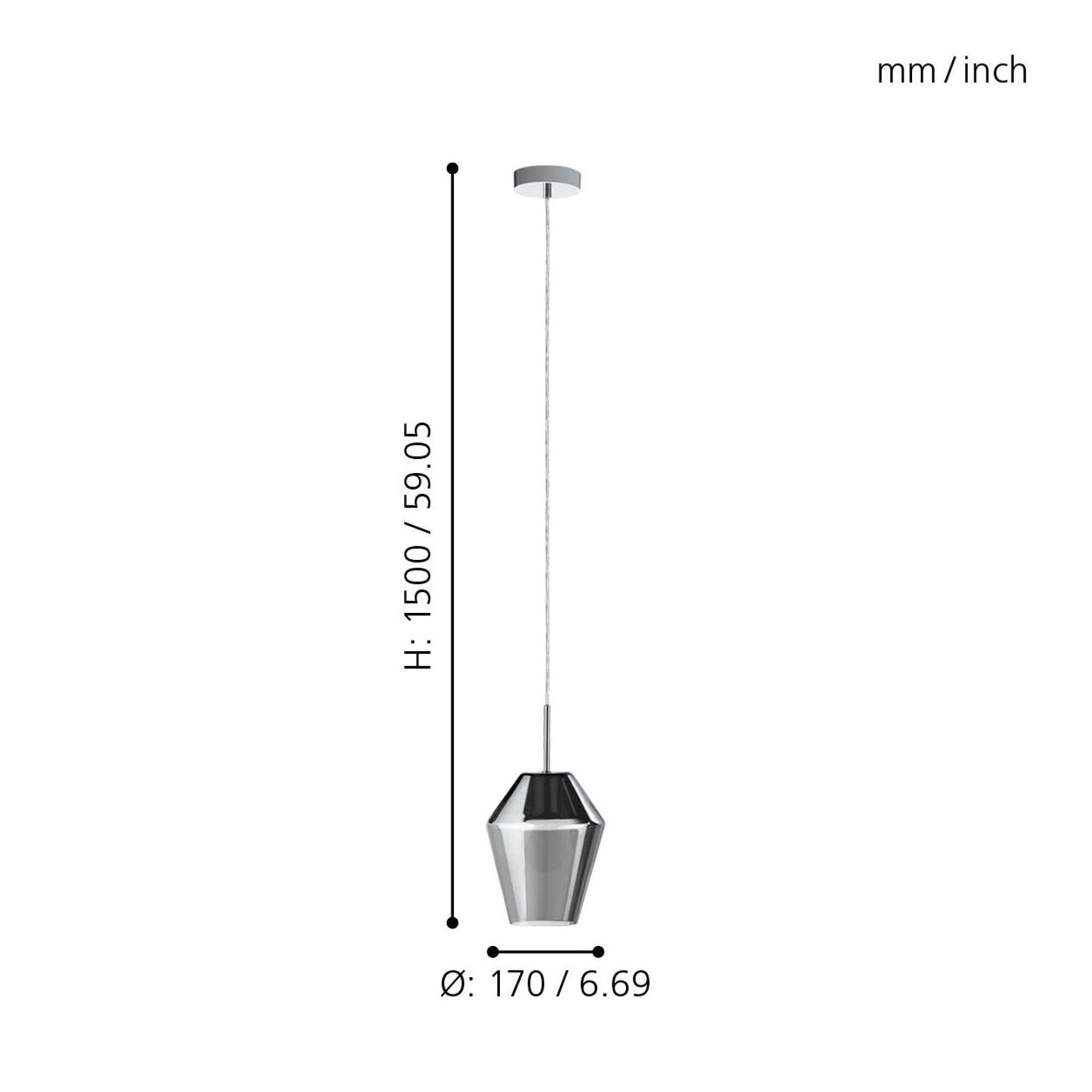 Suspension verre fume MURMILLO E27 1X28W