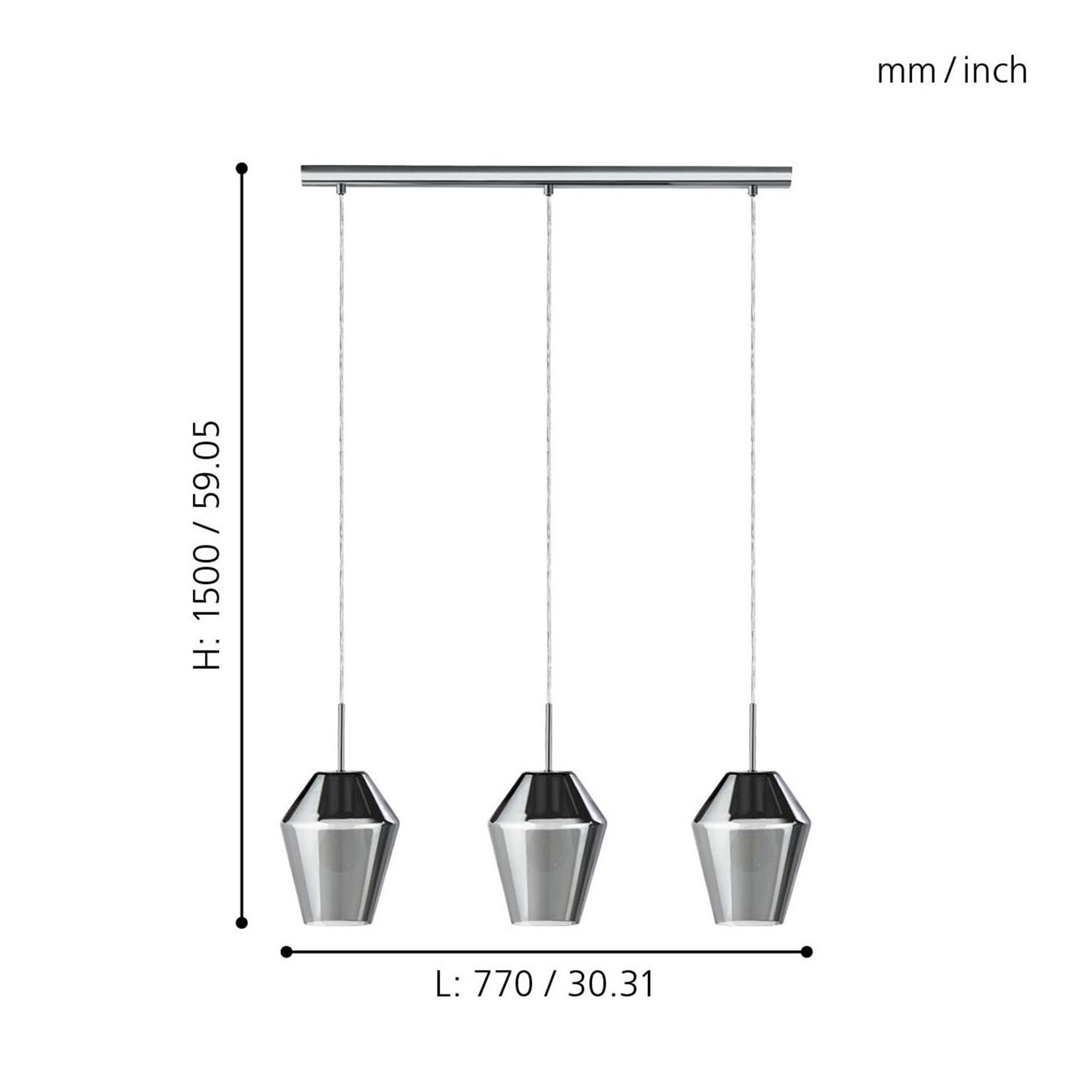 Suspension verre fume MURMILLO E27 3X28W