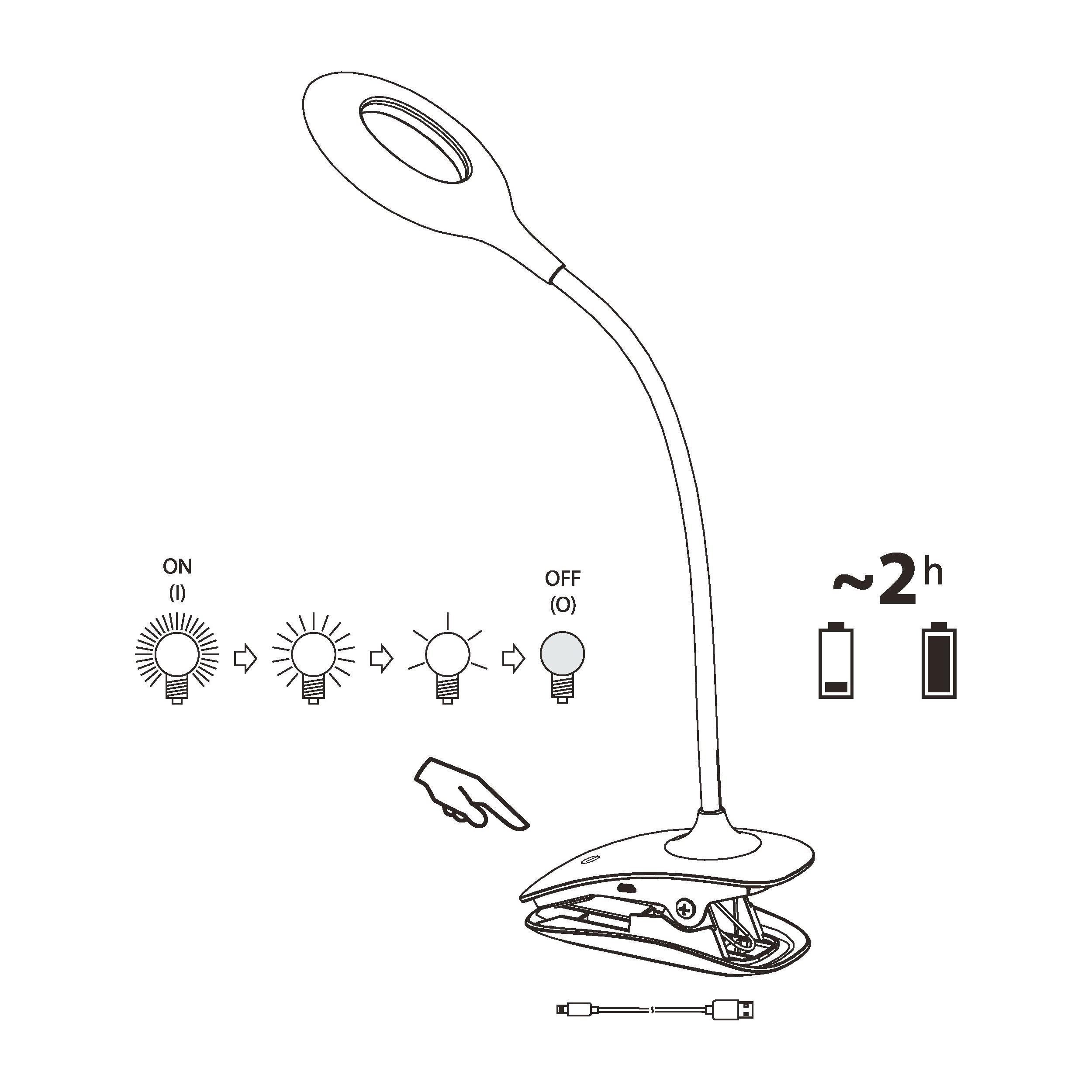 Lampe de bureau pince en plastique blanc CABADO LED INT 1,6W