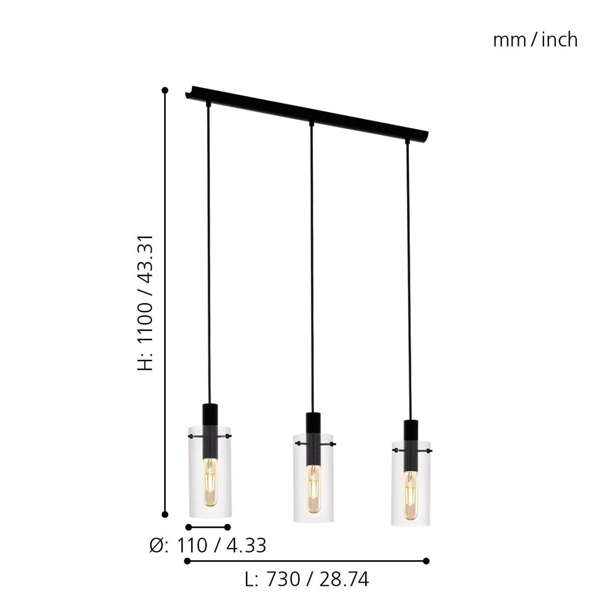 Suspension verre trspt MONTEFINO E27 3X60W