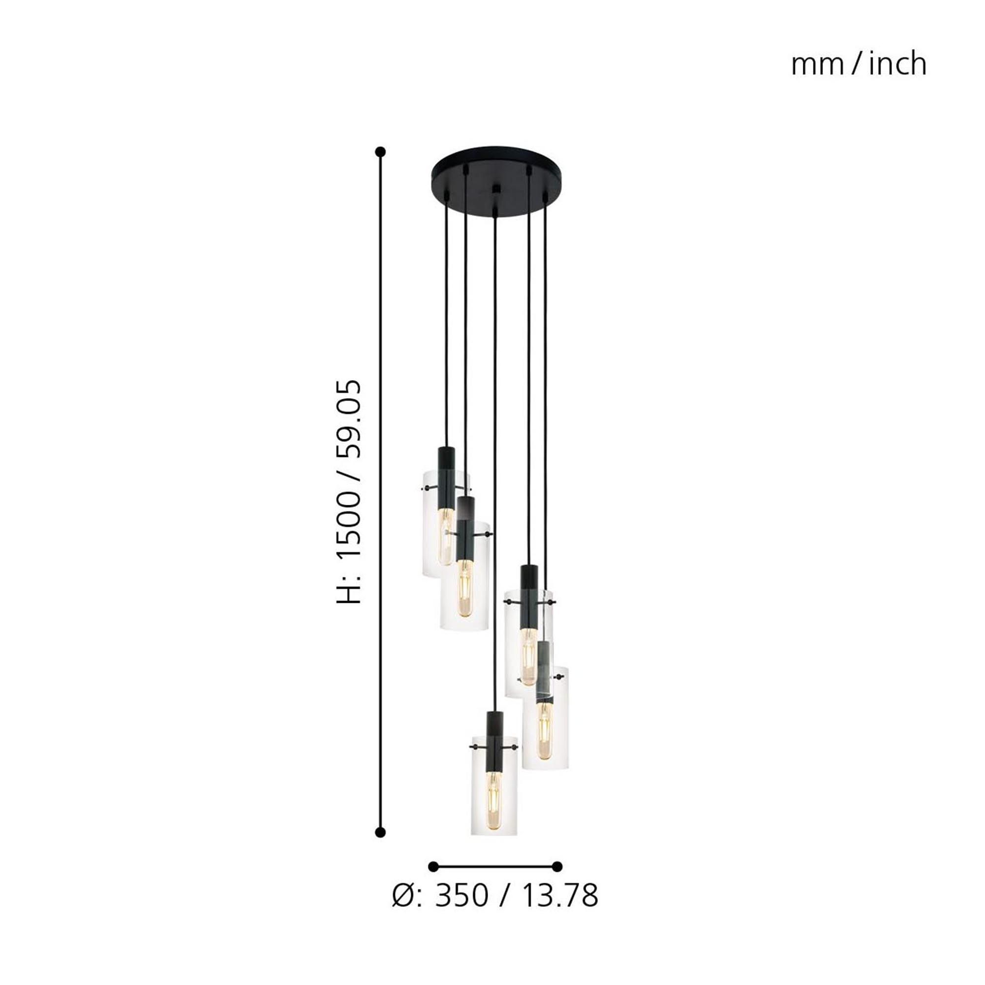 Suspension verre trspt MONTEFINO E27 5X60W