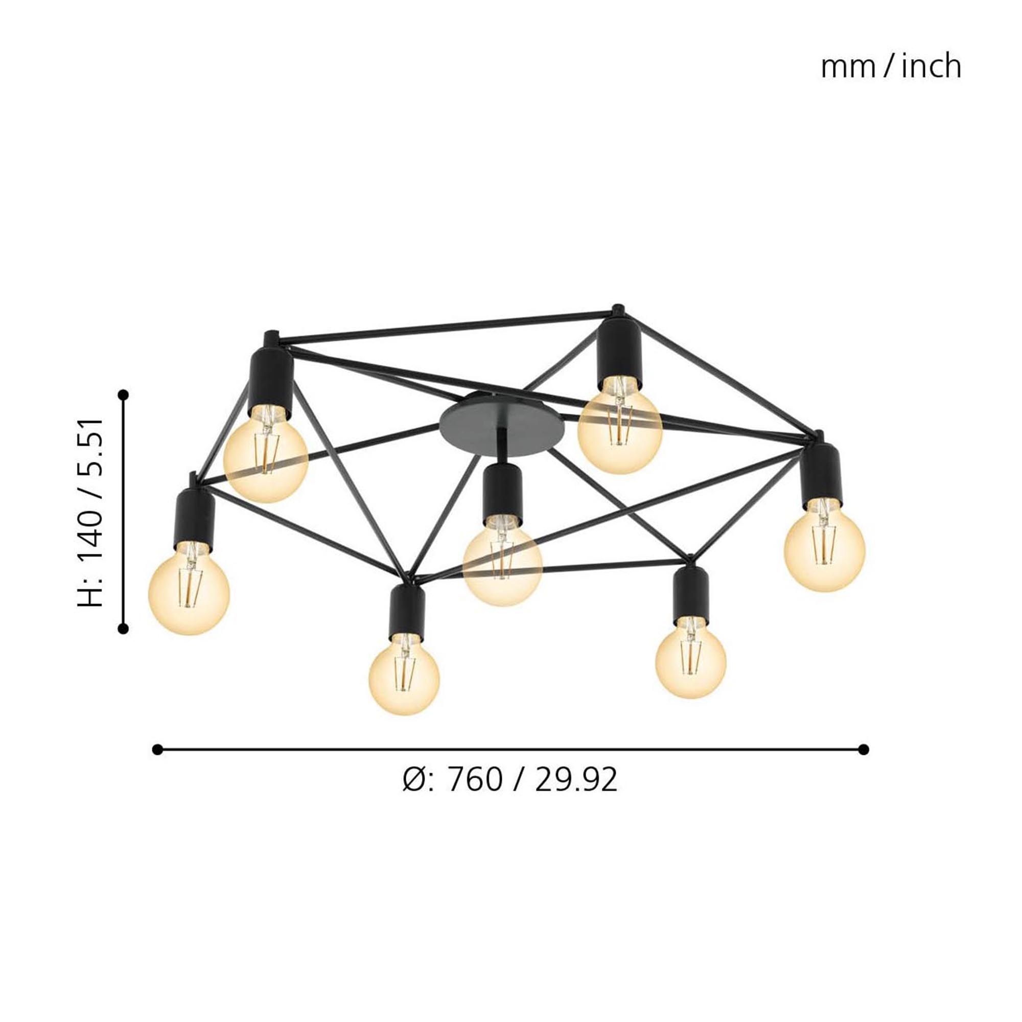 Plafonnier métal noir STAITI E27 7X60W