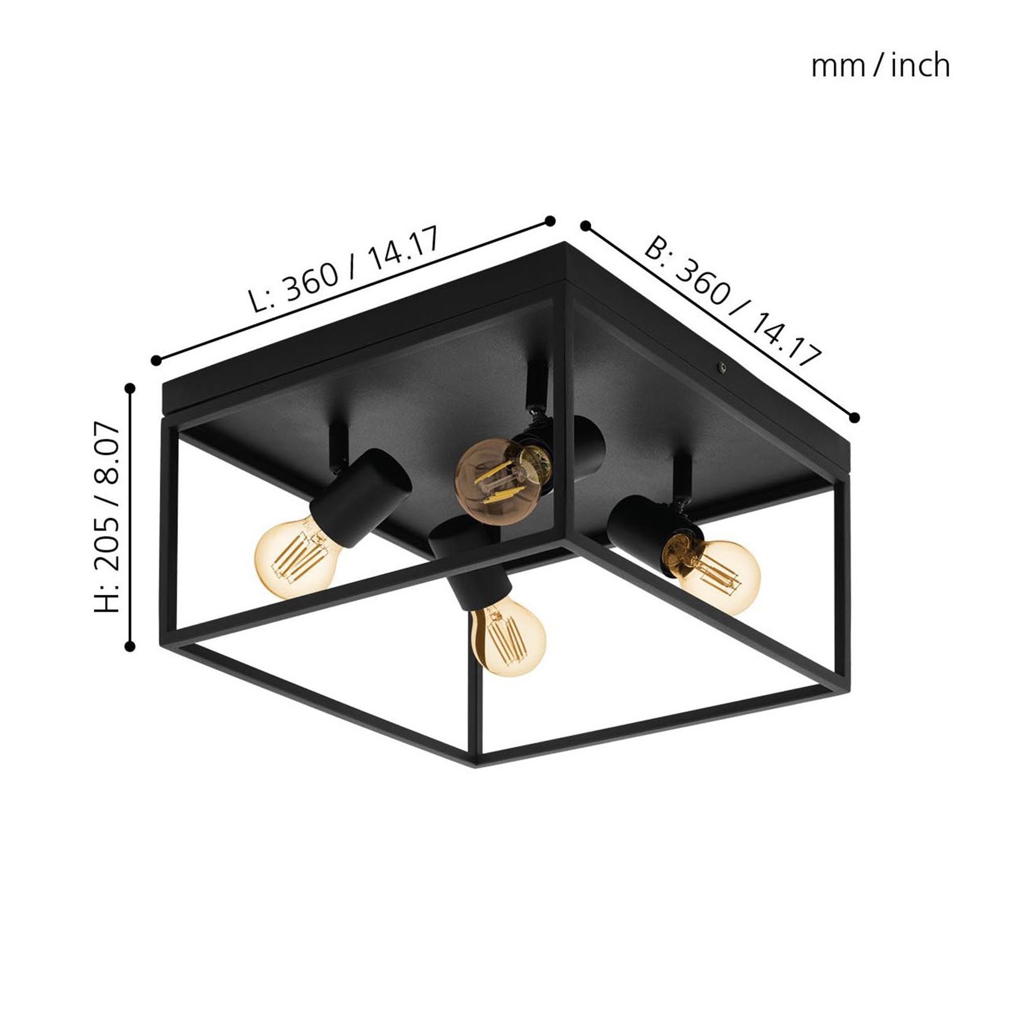 Plafonnier métal noir SILENTINA E27 4X40W