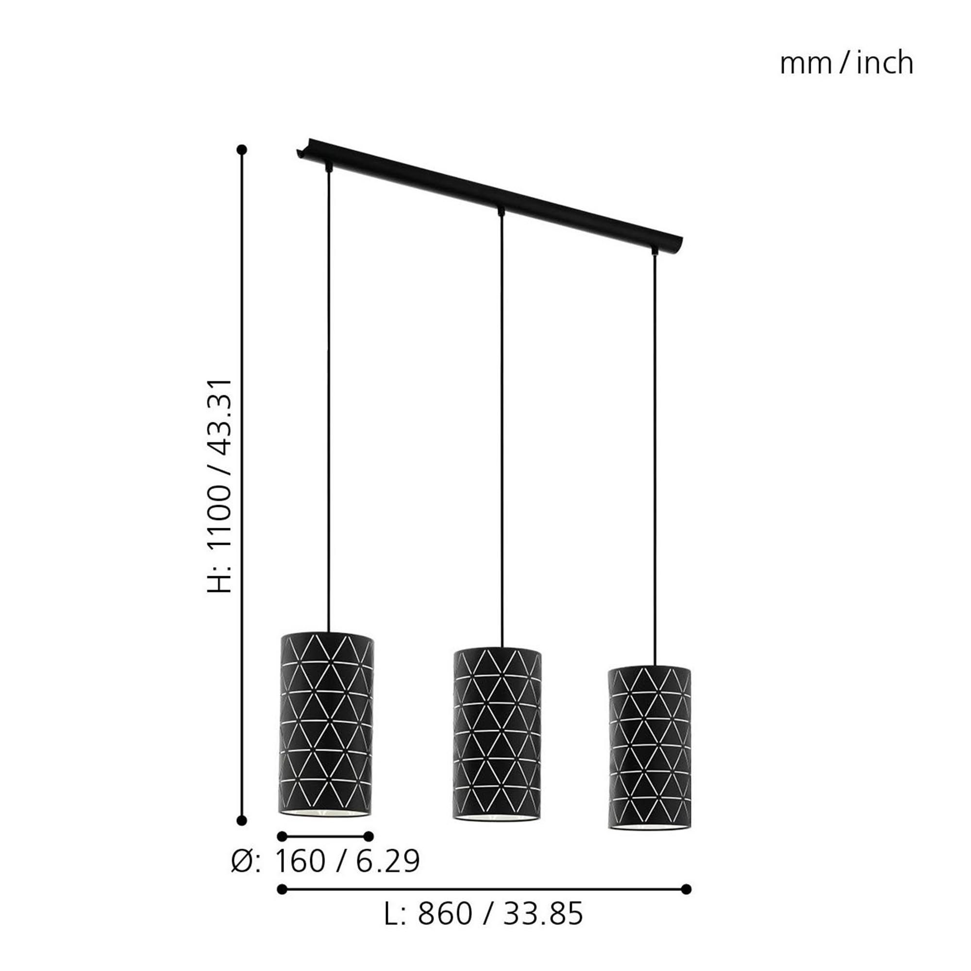 Suspension métal noir RAMON E27 3X40W