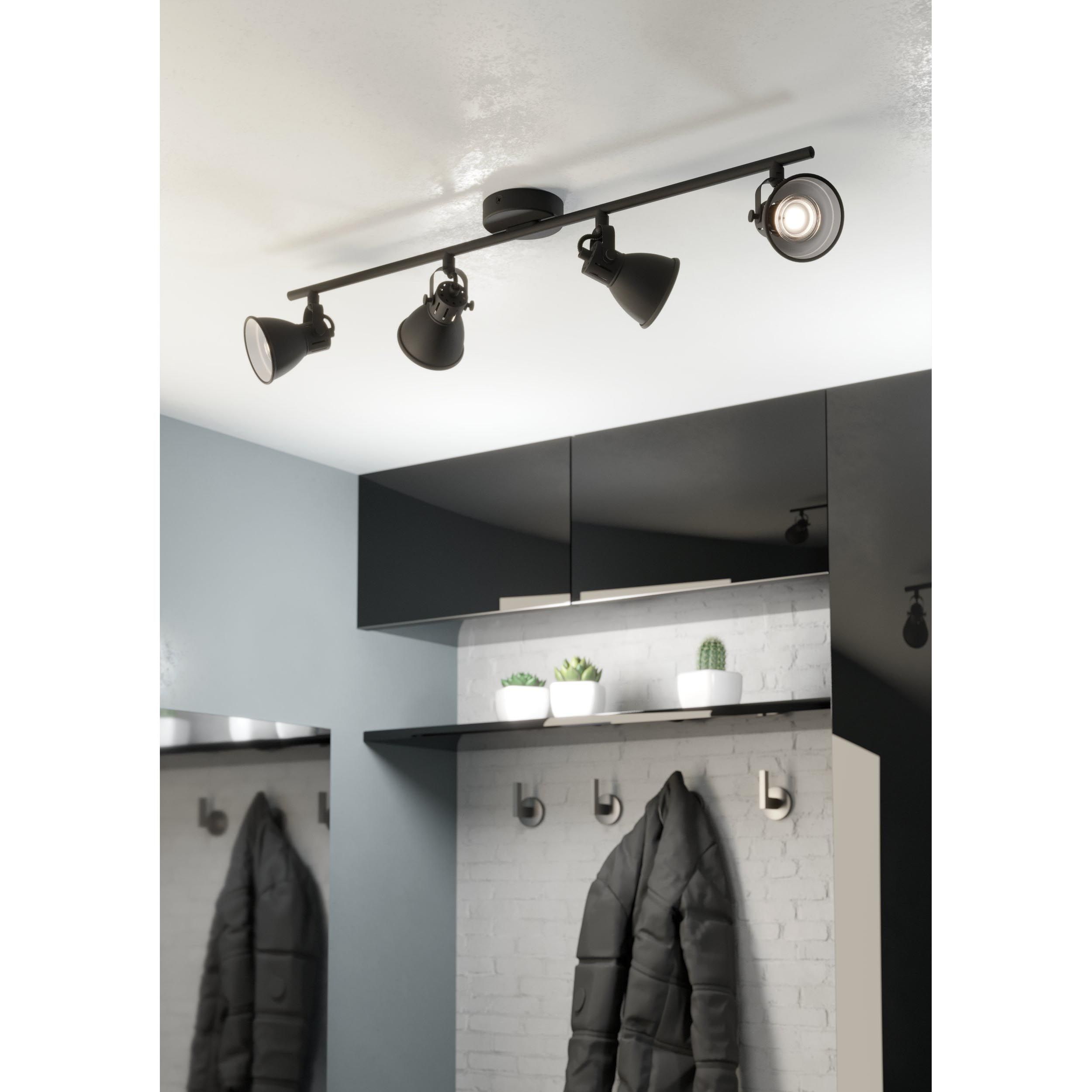 Spot de plafond réglette/plaf métal noir SERAS 2 GU10 4X3W