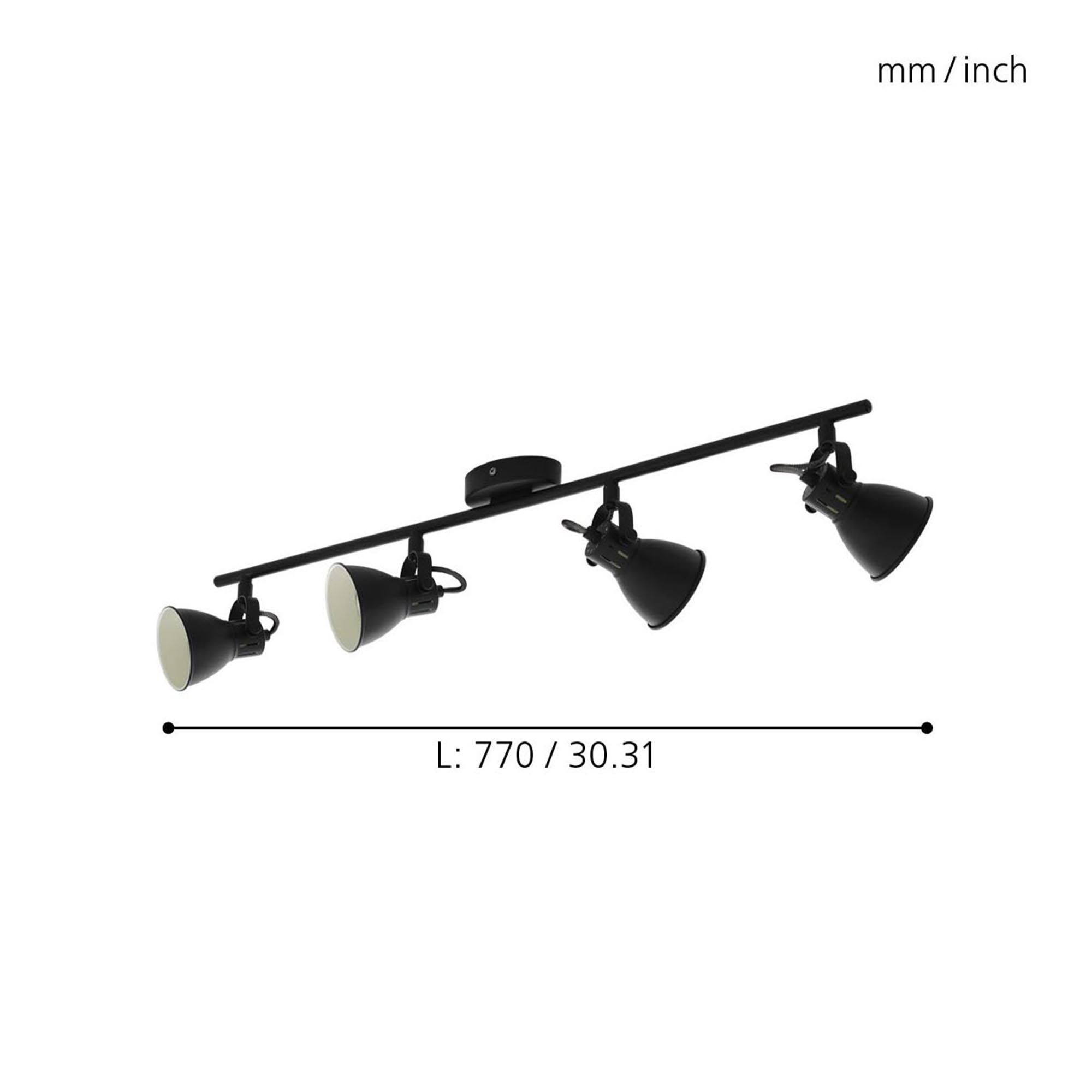 Spot de plafond réglette/plaf métal noir SERAS 2 GU10 4X3W