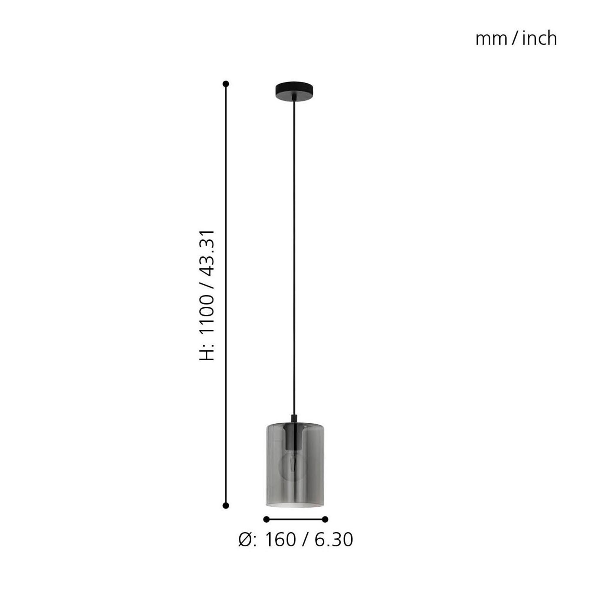 Suspension verre fume CADAQUES 1 E27 1X40W