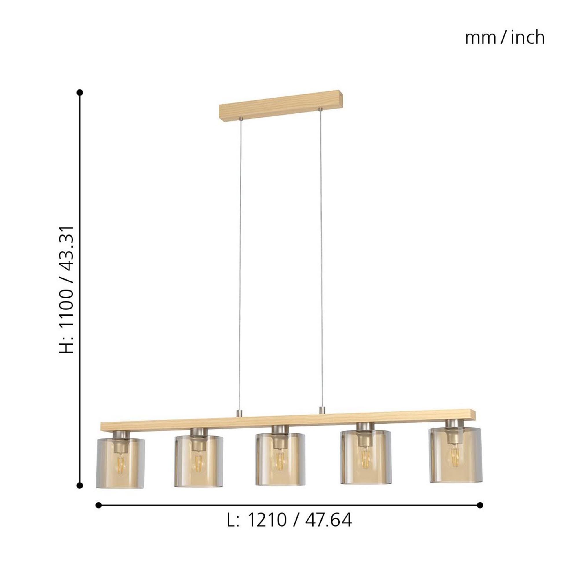 Suspension verre ambre  CASTRALVO E27 5X28W