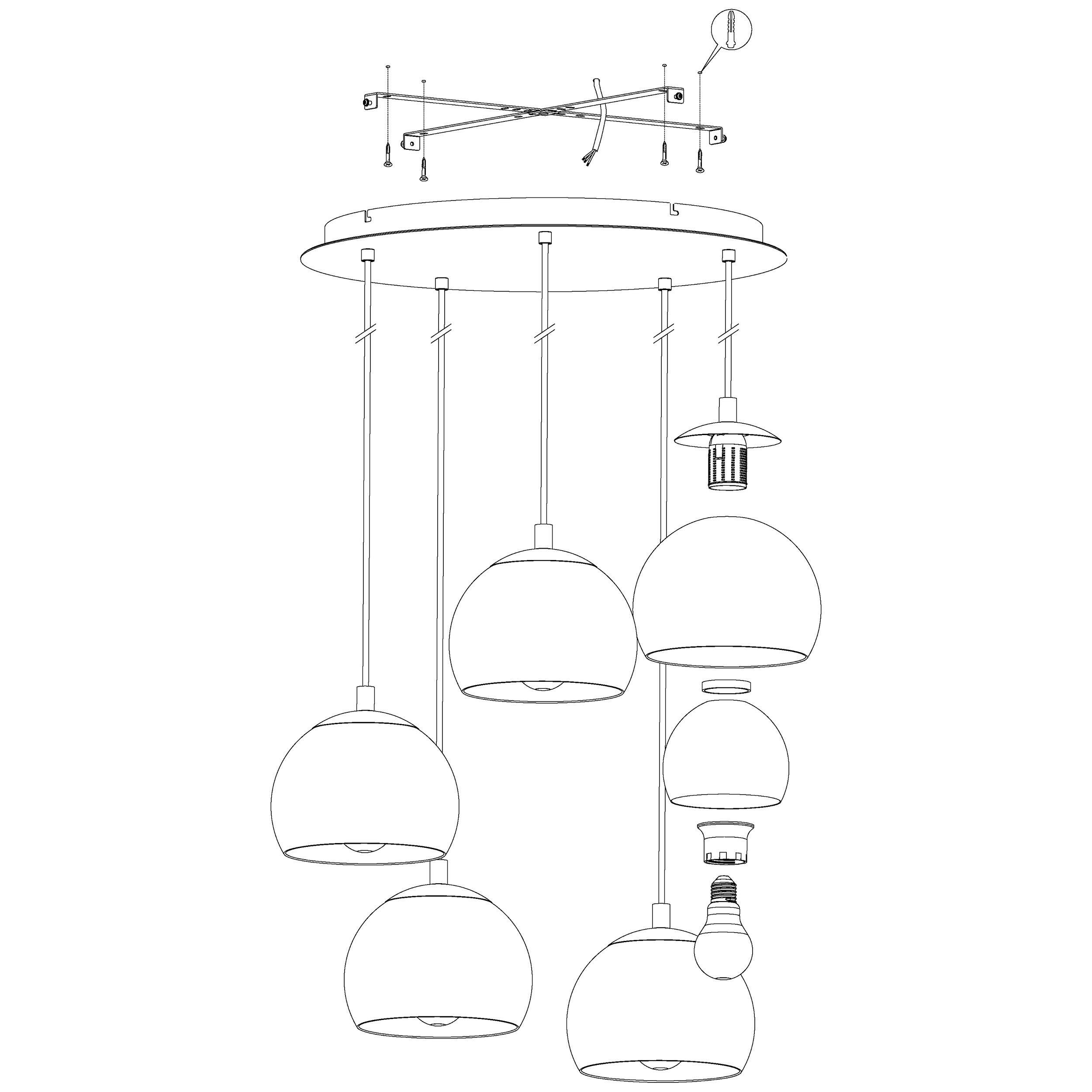 Suspension verre cuivre ROCAMAR 1 E27 5X28W